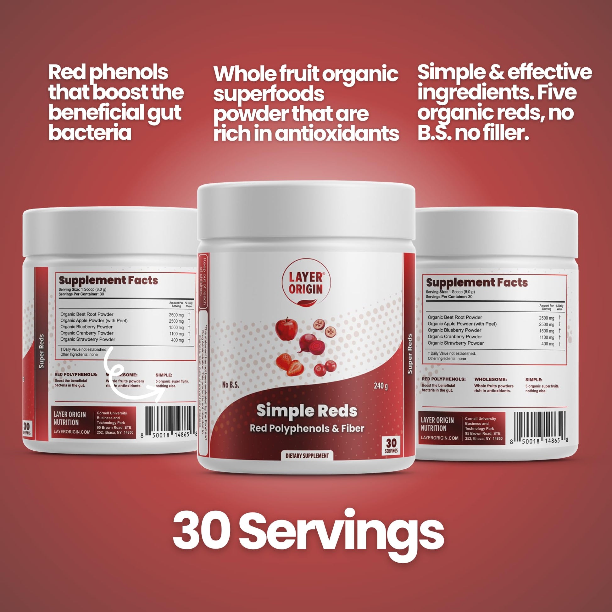Layer Origin Simple Reds - Organic Red Polyphenols Whole Fruit Powder | Five Real Whole Fruits | 30 Servings Layer Origin uk supplements