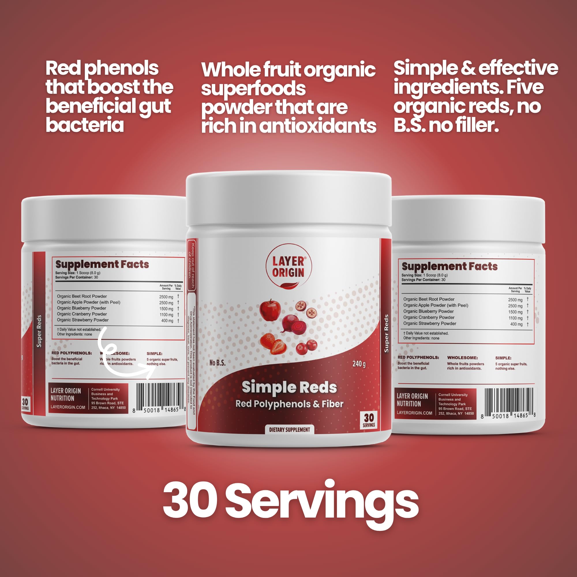 Layer Origin Simple Reds - Organic Red Polyphenols Whole Fruit Powder | Five Real Whole Fruits | 30 Servings Layer Origin uk supplements