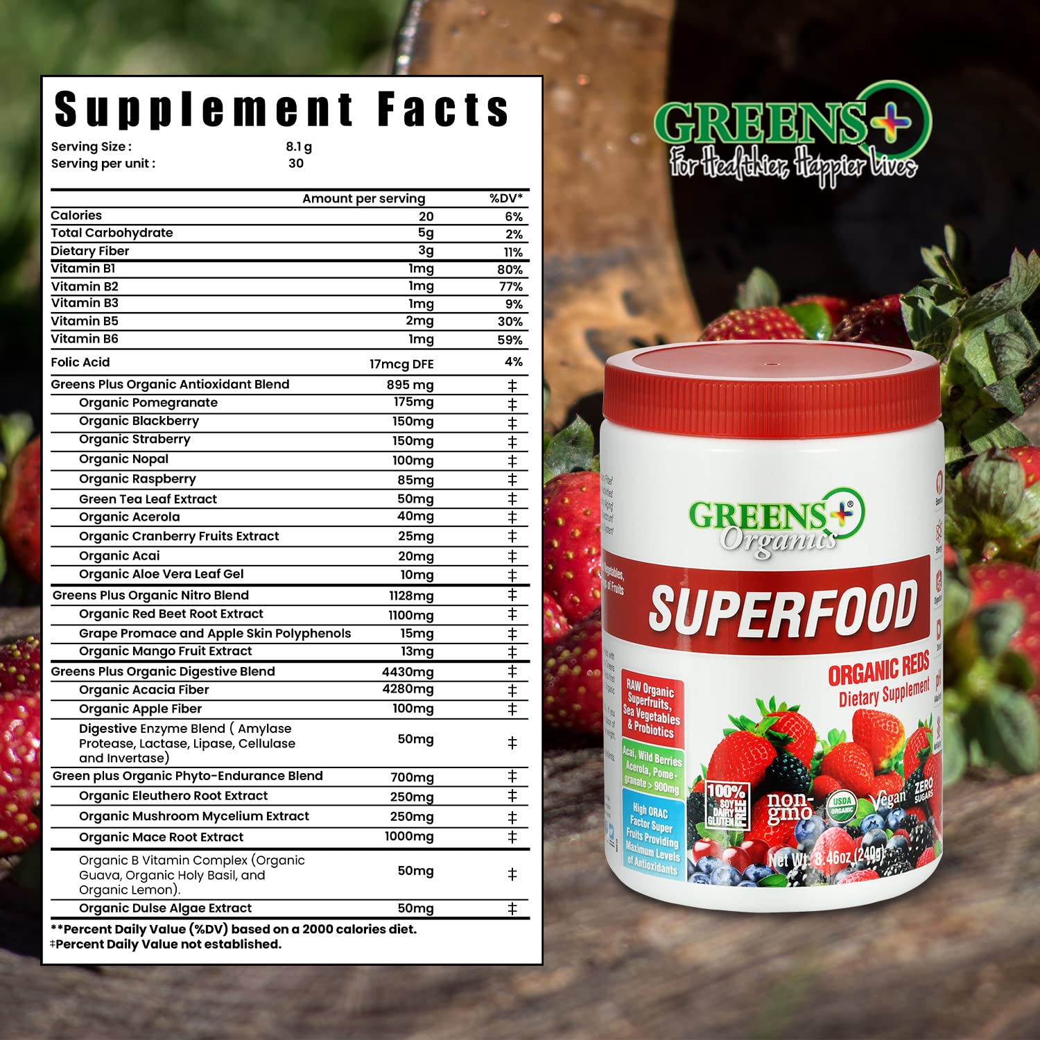 Greens+ Organic Reds Superfood Powder Organic Super Veggie Capsules Greens+ uk supplements