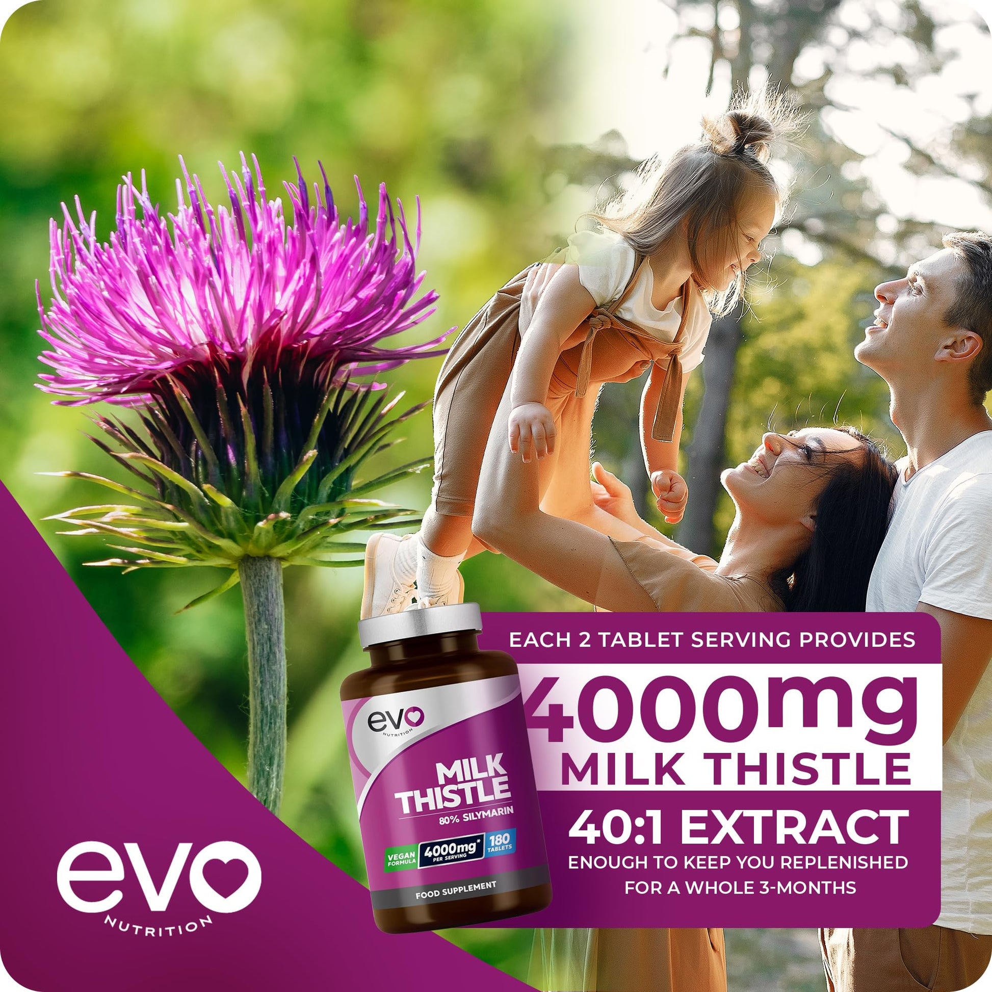 Milk Thistle Tablets 4000mg | 80% Silymarin | 180 Tablets | High Strength Vegan Supple EVO NUTRITION uk supplements