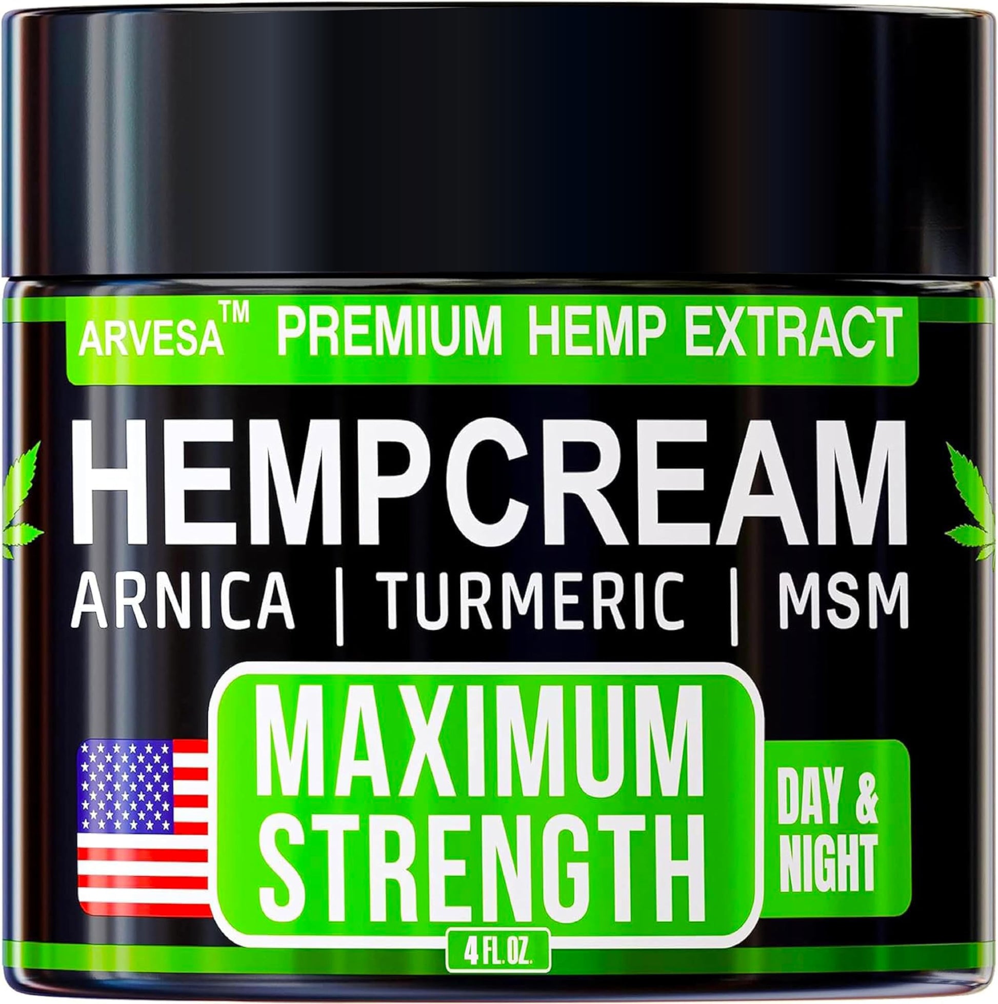 Hemp Cream Maximum Strength with Glucosamine, Arnica, Turmeric, MSM - Natural Hemp Oil Gel Rub - Fast Absorption, Non-Greasy - Advanced Formula - Formulated in USA - 4 FL OZ Arvesa uk supplements