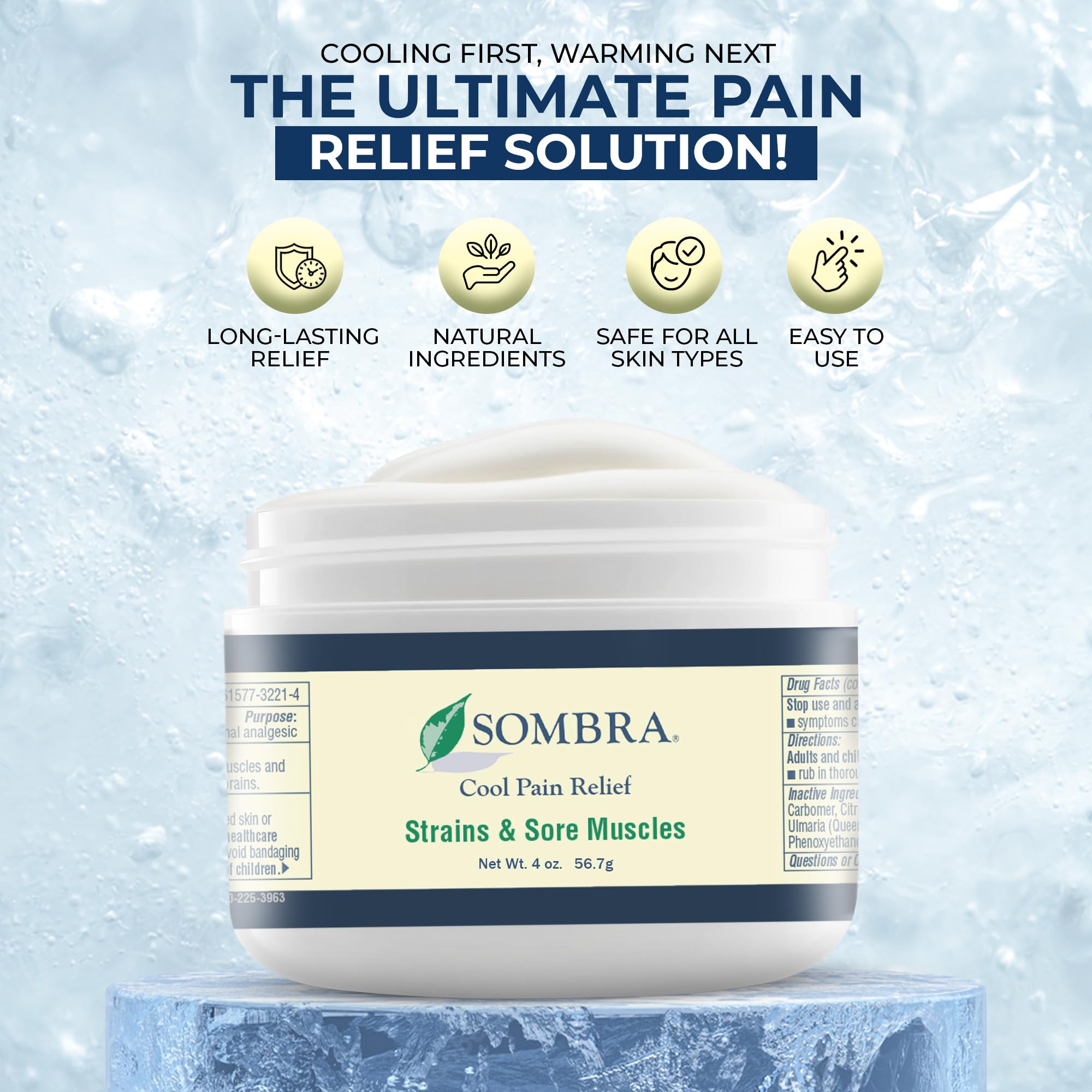 Sombra Original Cool Therapy Gel Cold Pain Relief for Swelling, Growing Pains, Soreness, Post-Workout, Vegan Formula Free of Artificial Fragrances, Dyes, NSAID, Wax, Petroleum, Alcohol - 4oz Jar Sombra uk supplements