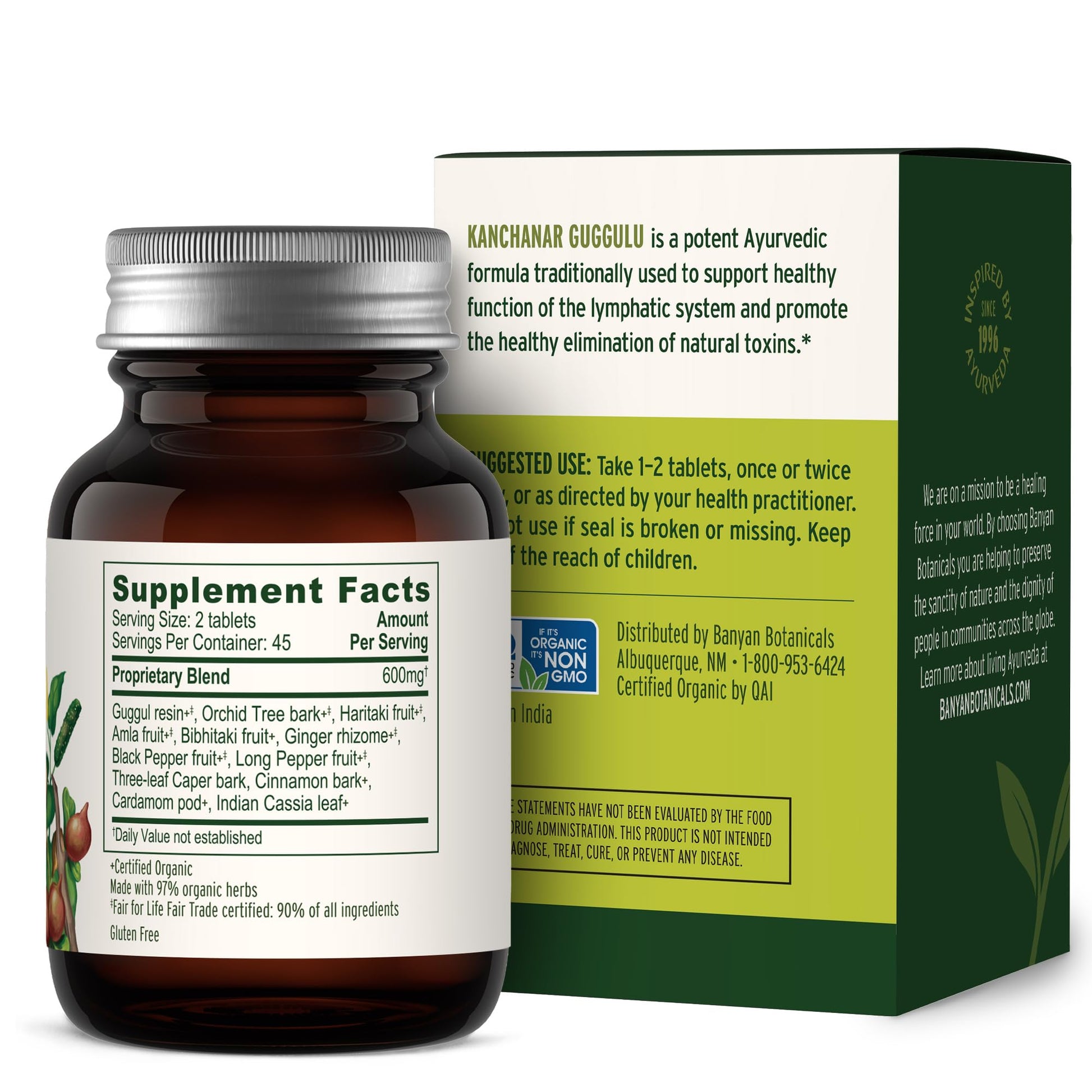 Banyan Botanicals Kanchanar Guggulu Tablets – Organic Lymph Supplement with Guggulu Resin – Promotes the Healthy Elimination of Natural Toxins* – 90 Tablets – Non-GMO Sustainably Sourced Vegan Banyan Botanicals uk supplements