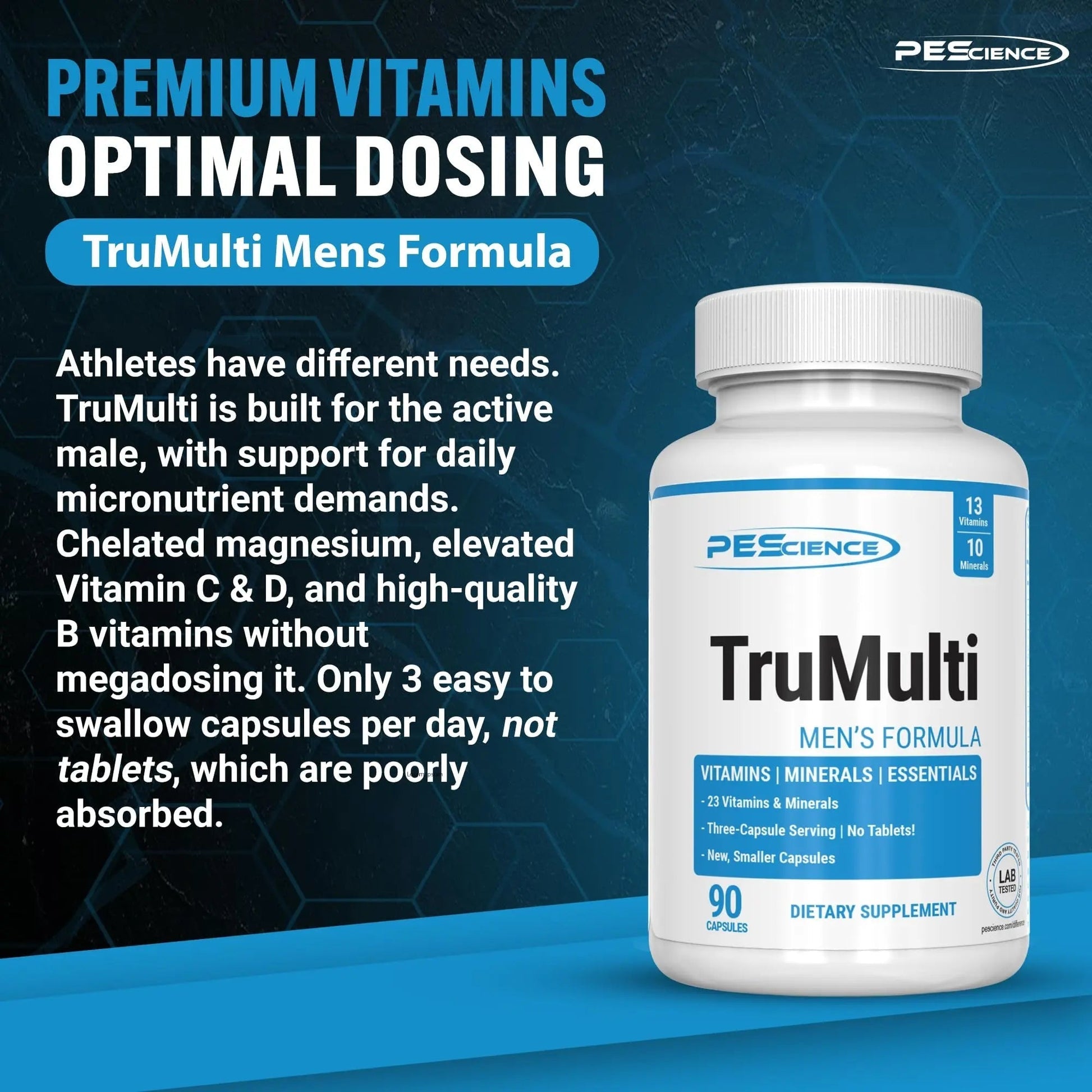 PEScience TruMulti Multivitamin for Men, Daily Formula with Premium Vitamin C, D, Zinc, Chromium Picolinate Supplement for Immune Support PEScience uk supplements