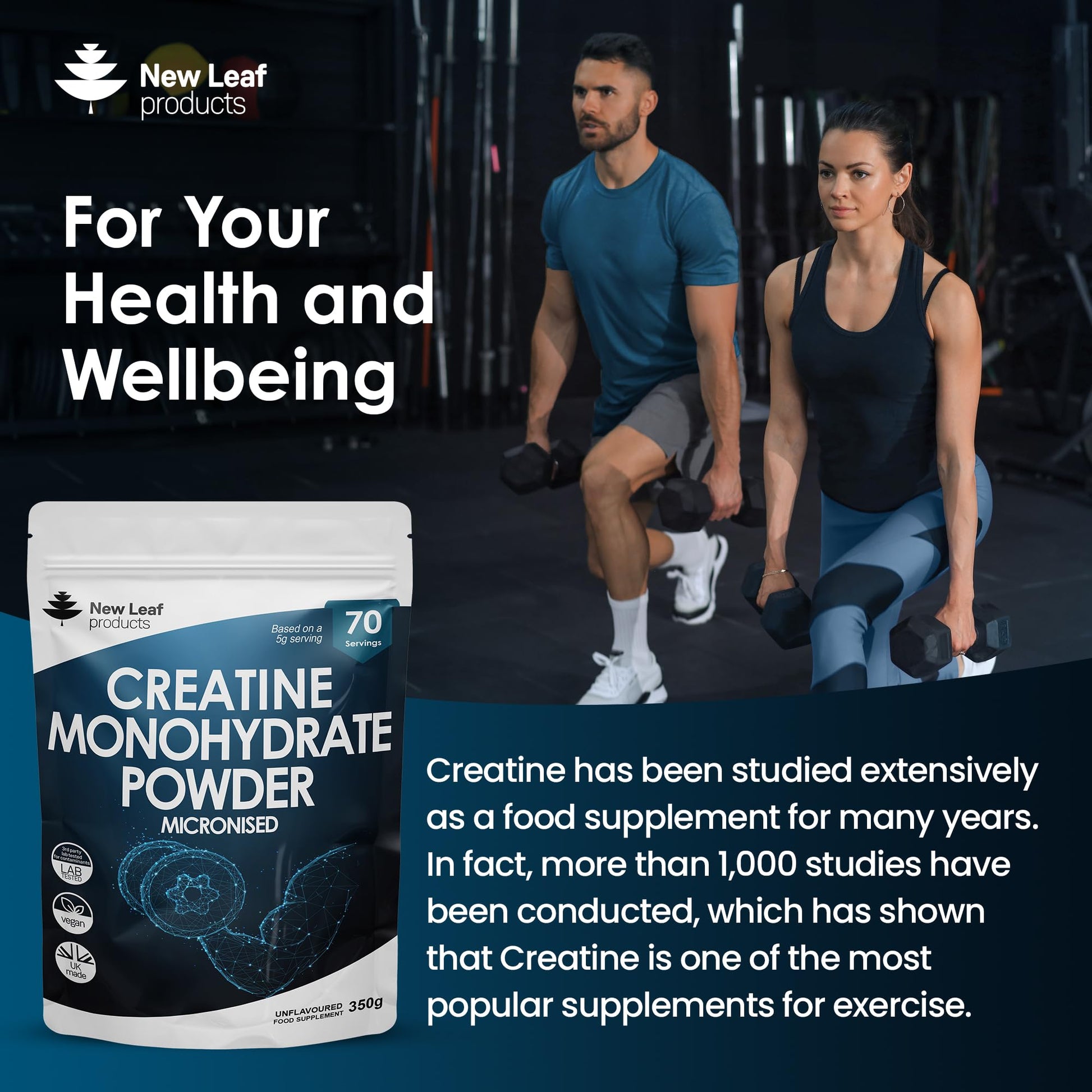 Creatine Monohydrate Powder 100% Pure Micronized Creatine - 350g Increased Absorption NEW LEAF PRODUCTS uk supplements