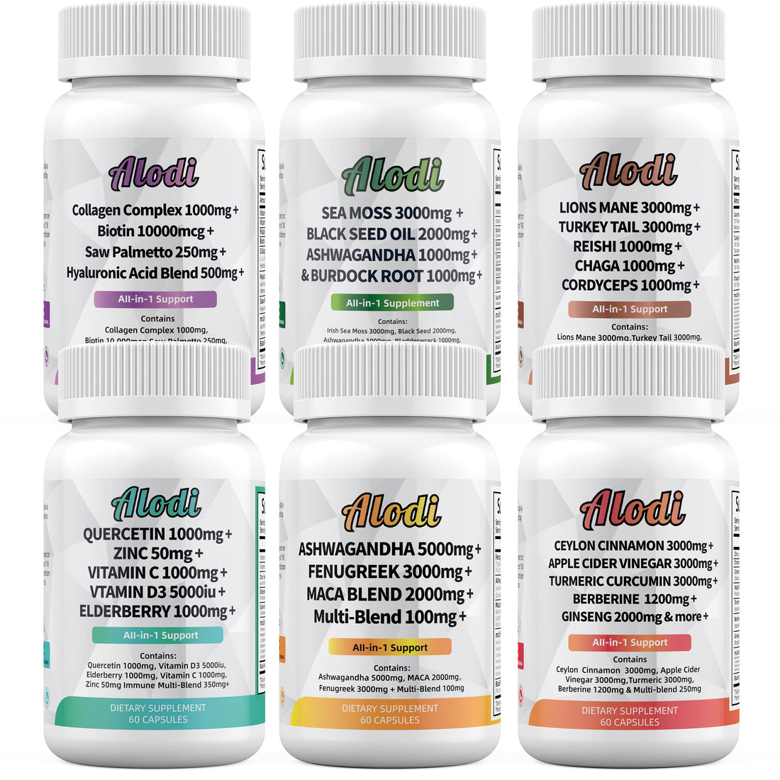 Sea Moss 3000mg Black Seed Oil 2000mg Ashwagandha 1000mg Turmeric 1000mg Alodi uk supplements