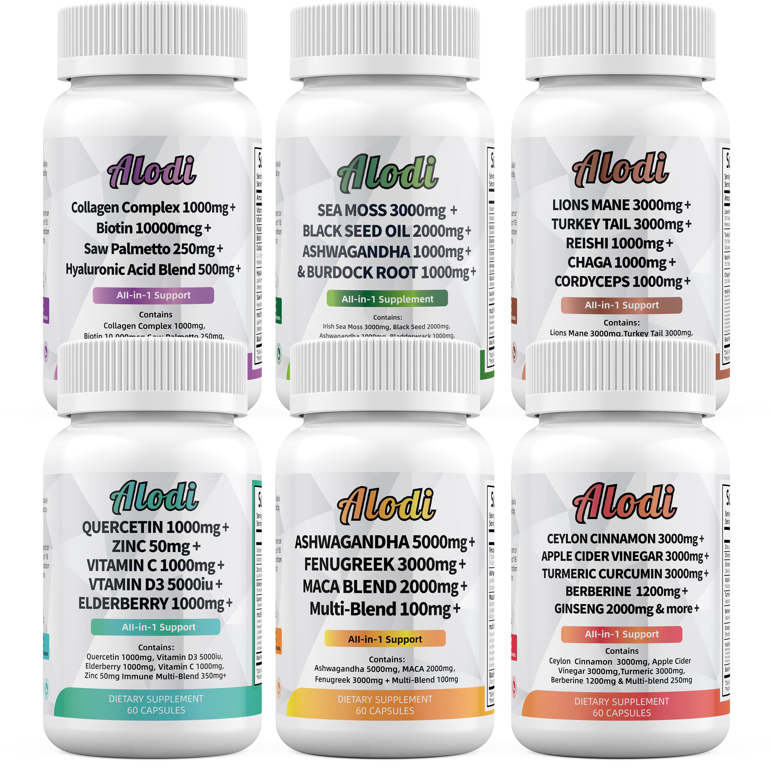 Sea Moss 3000mg Black Seed Oil 2000mg Ashwagandha 1000mg Turmeric 1000mg Alodi uk supplements