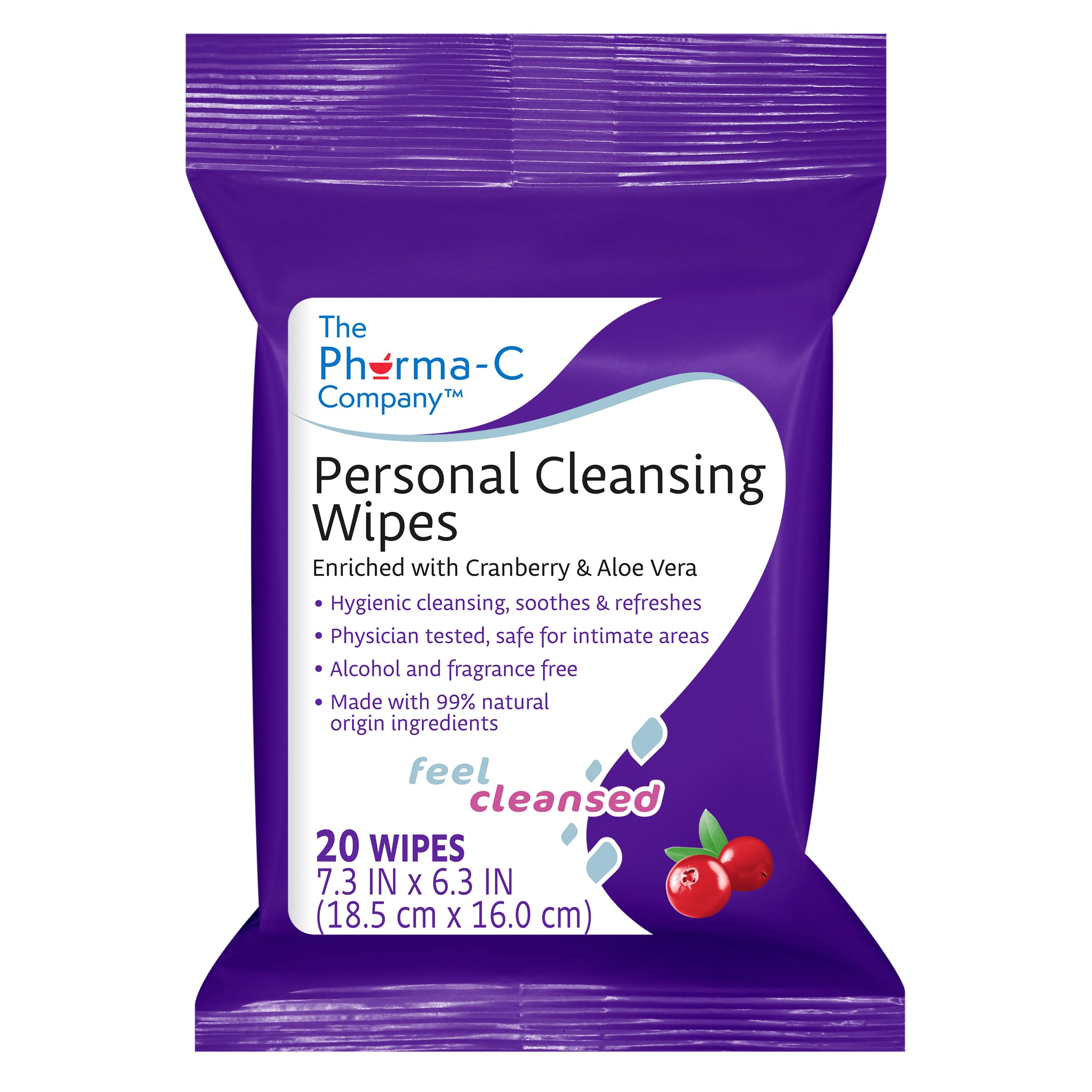 The Pharma-C Company Personal Cleansing Wipes [2 packs of 20 wipes] - Enriched with Cranberry & Aloe Vera Generic uk supplements