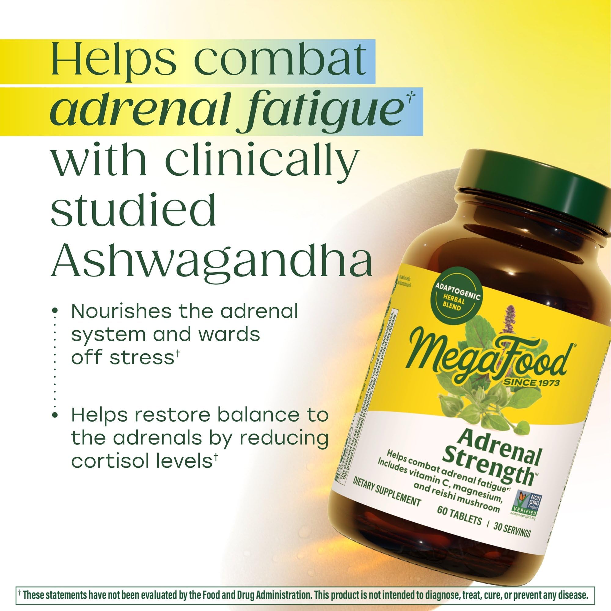 MegaFood Adrenal Strength - Adrenal Support Supplements with Ashwagandha and Magnesium Glycinate, Vitamin C, Holy Basil, Astragalus, Reduces Cortisol Levels - Vegetarian - 60 Tablets (30 Servings) MegaFood uk supplements