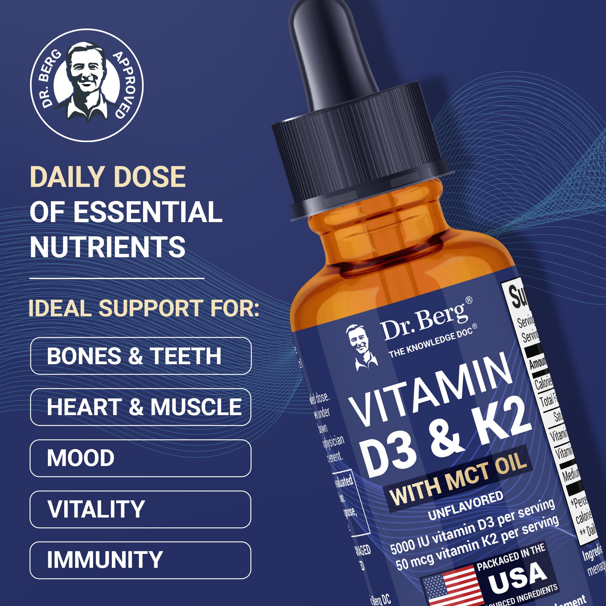 Dr. Berg Maximum Strength Vitamin D3 K2 Liquid Drops with MCT Oil – 5,000 IU Liquid Vitamin D3 with K2 – Supports Strong Bones, Heart, Energy, Immunity, and Overall Vitality* - Unflavored 1 Fl Oz Dr. Berg Nutritionals uk supplements