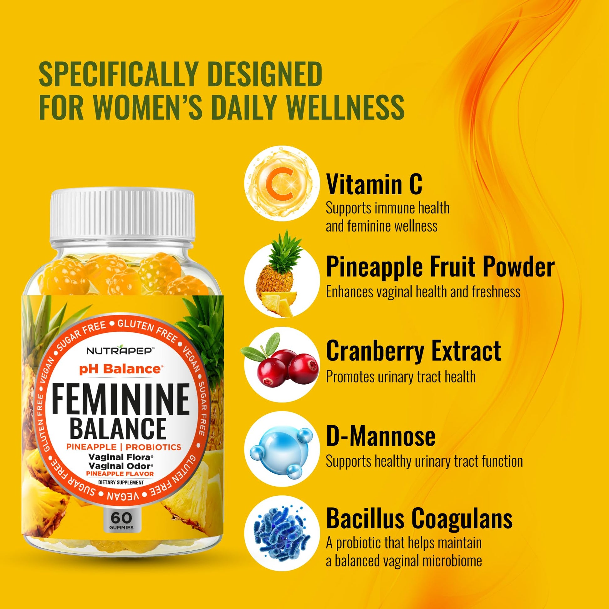 NutraPep Feminine Balance Probiotics Gummies for Women - Vaginal Health & Women's pH Balance Natural Gummy Supplement with Cranberry Pineapple Powder - Sugar Free Gluten Free Vegan (Pack of 2) NutraPep uk supplements