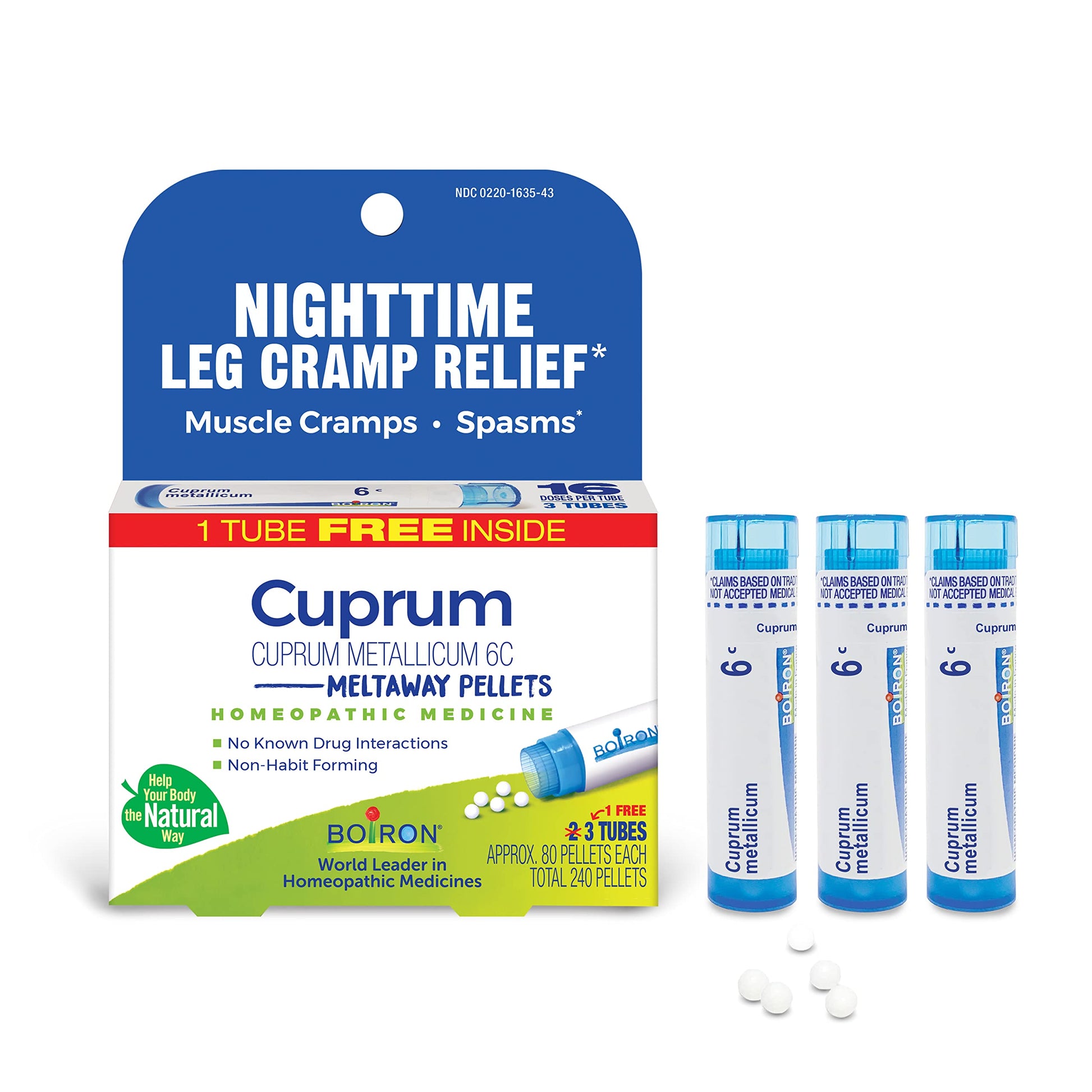 Boiron Cuprum Metallicum 6C Homeopathic Medicine for Nighttime Leg Cramp Relief, Muscle Cramps, and Spasms - 3 Count (240 Pellets) Boiron uk supplements