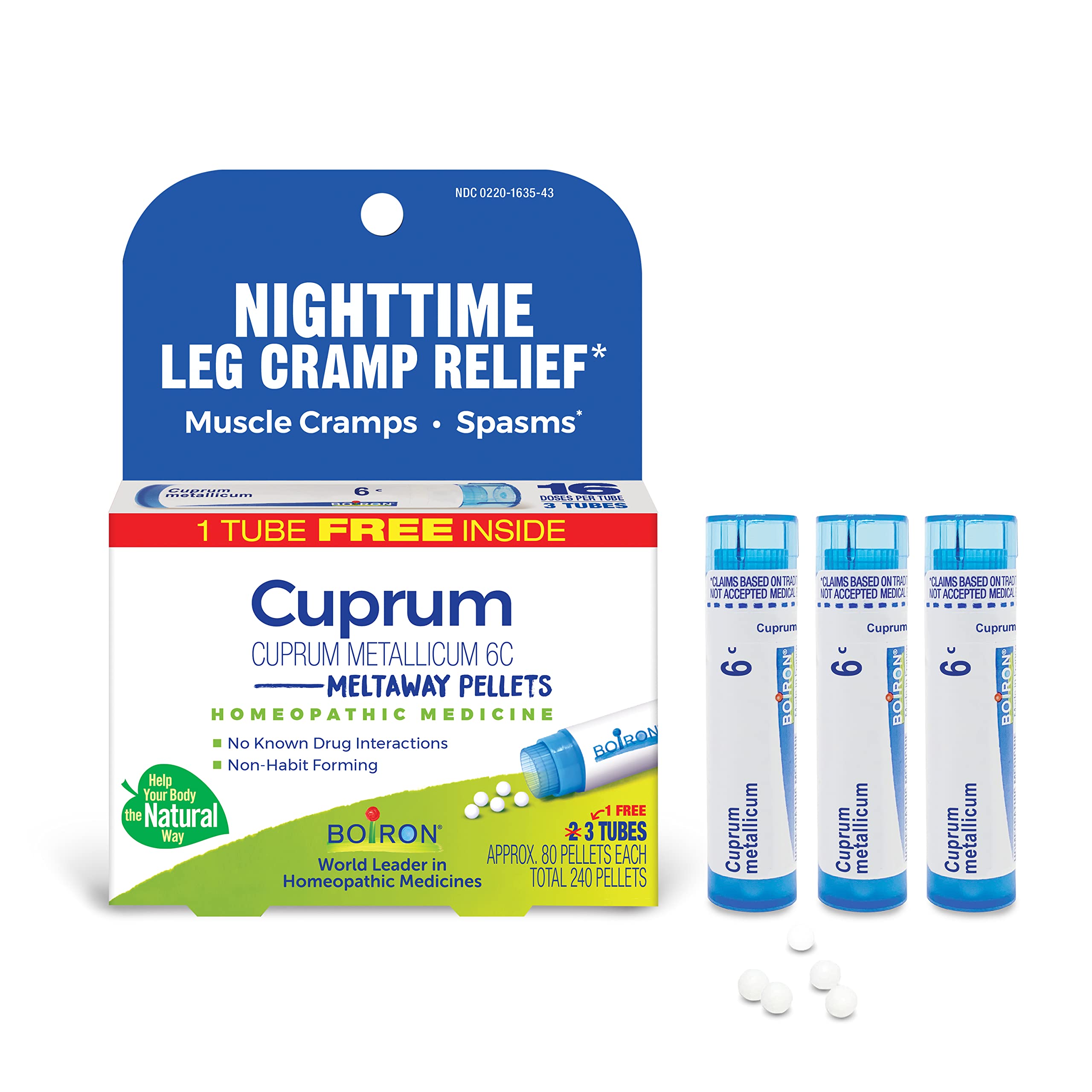 Boiron Cuprum Metallicum 6C Homeopathic Medicine for Nighttime Leg Cramp Relief, Muscle Cramps, and Spasms - 3 Count (240 Pellets) Boiron uk supplements