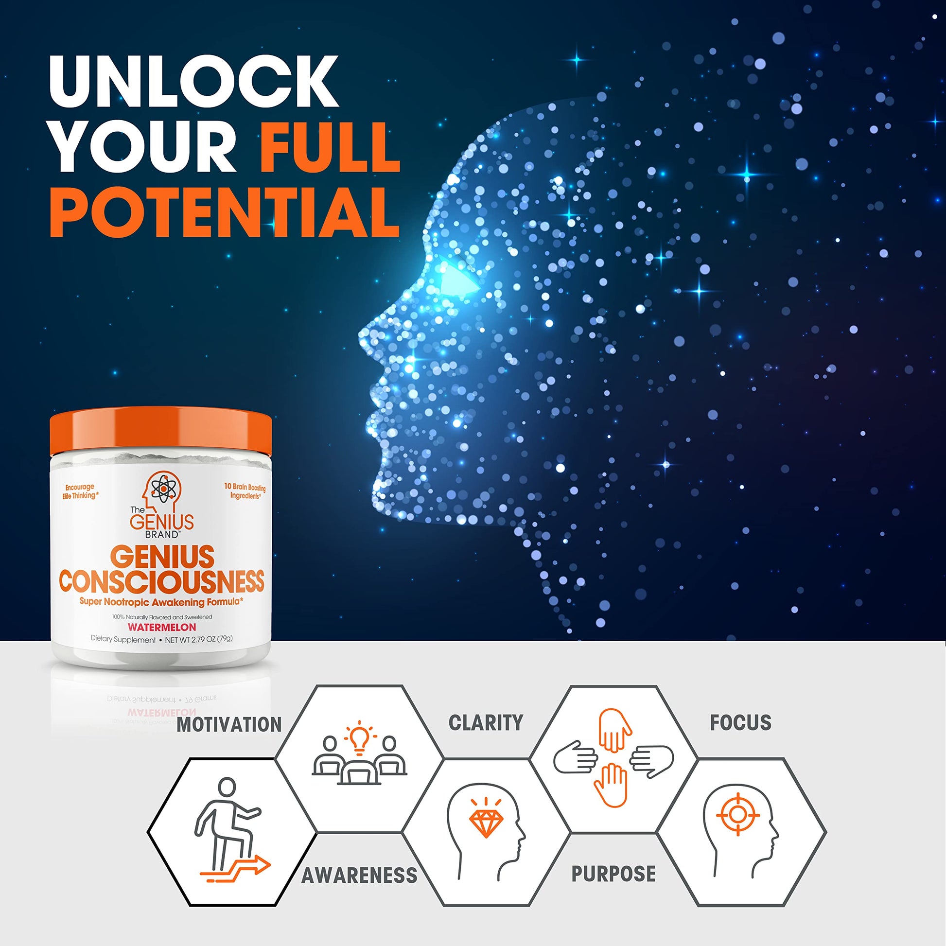 Genius Consciousness, Super Nootropic Brain Supplement Powder, Watermelon The Genius Brand uk supplements