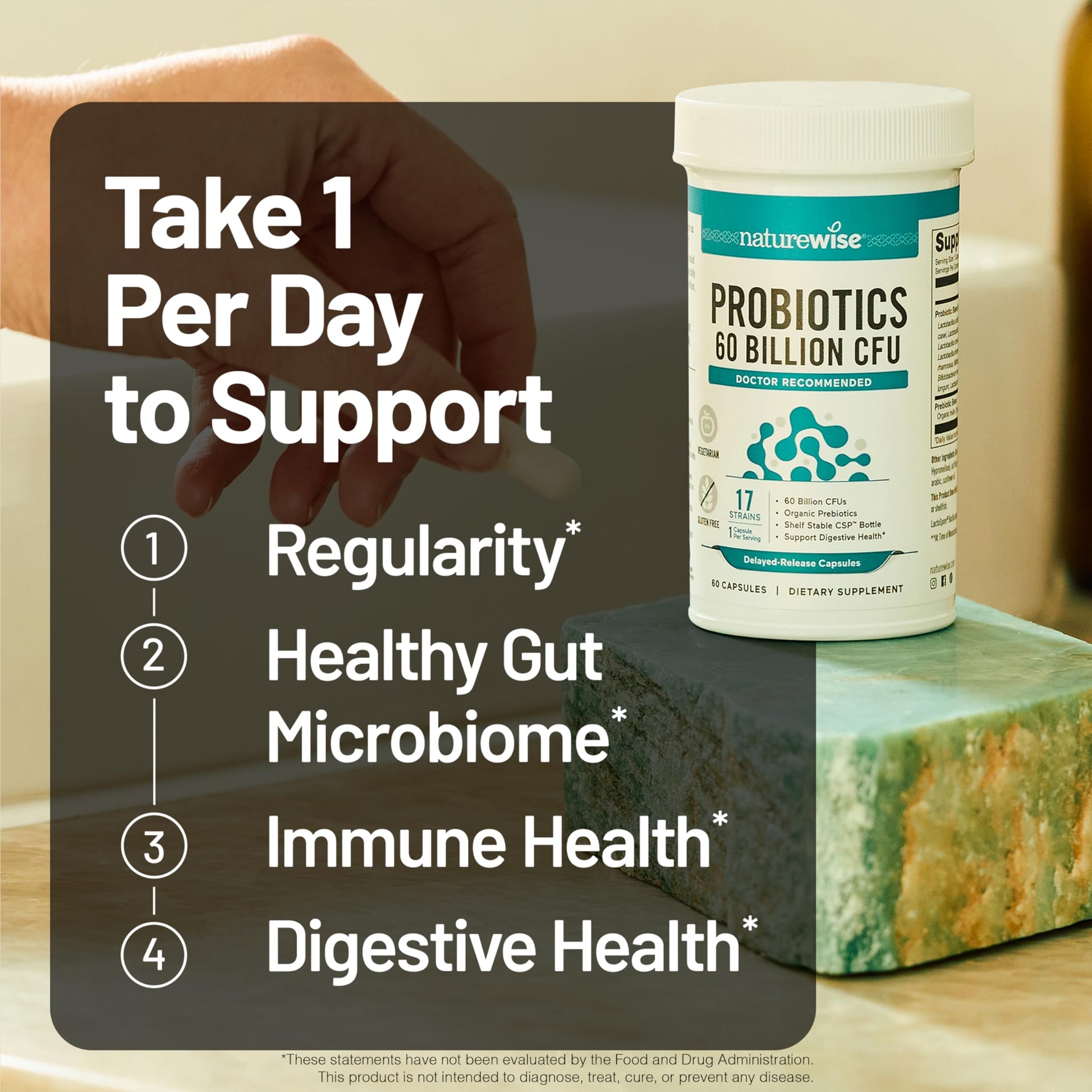 NatureWise Probiotics 60 Billion CFU - 17 Strains + Organic Prebiotics - Immune, Digestive & Gut Health Support for Women & Men - Vegetarian, Gluten-Free, Non-GMO - 30 Capsules[1-Month Supply] NatureWise uk supplements