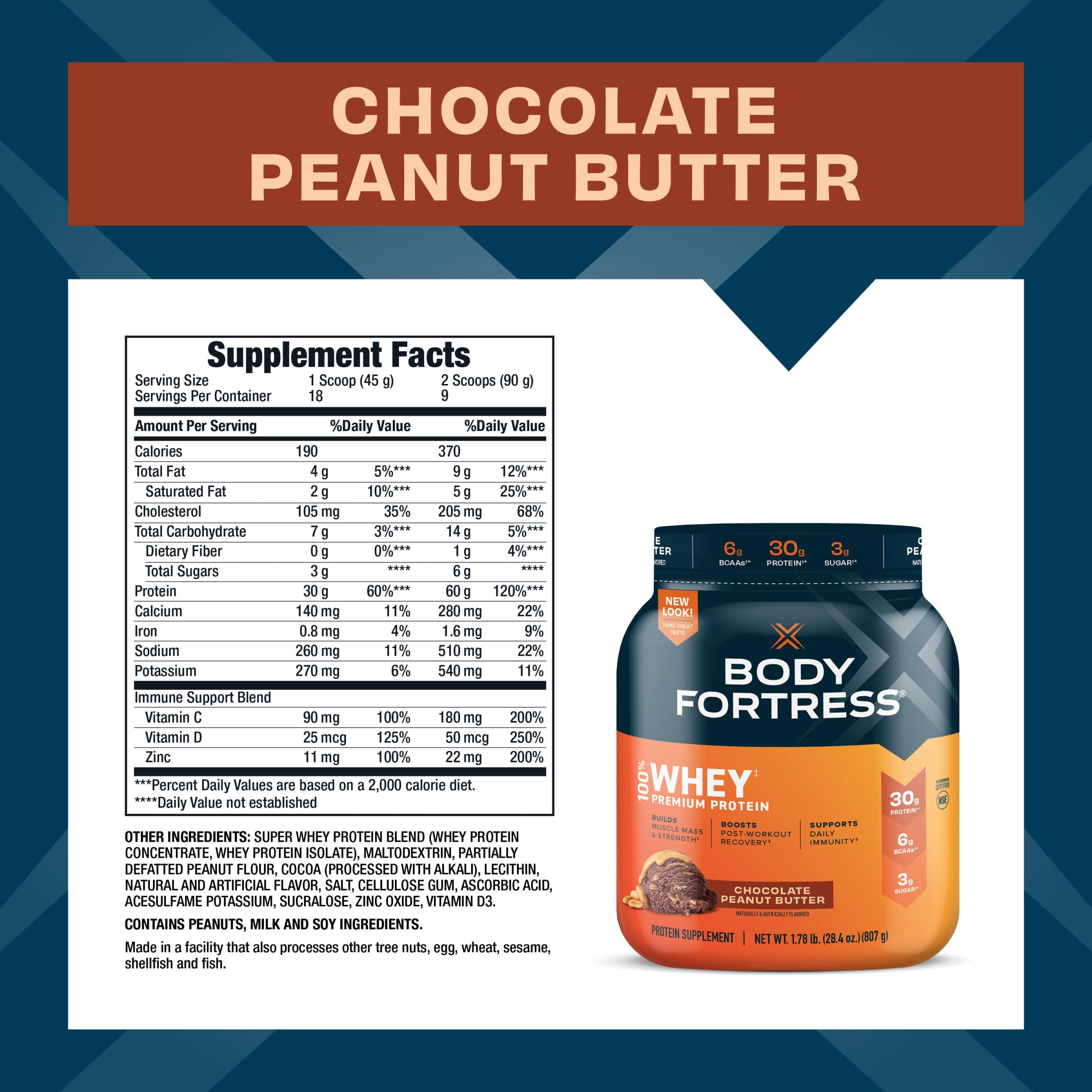 Body Fortress 100% Whey, Premium Protein Powder, Chocolate Peanut Butter, 1.78lbs Body Fortress uk supplements