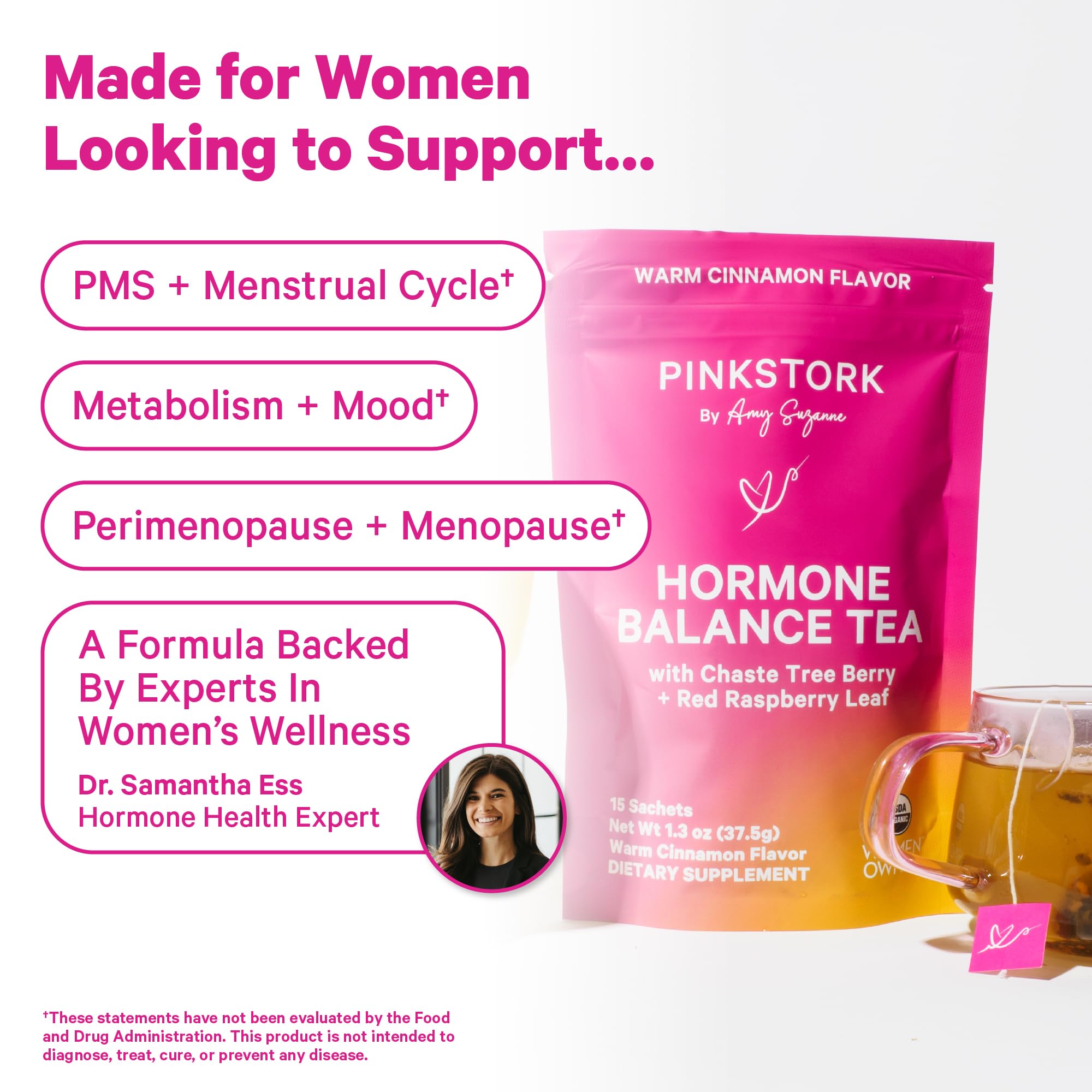 Pink Stork Hormone Balance Tea for Women – Red Raspberry Leaf & Chasteberry (Vitex) – Organic Herbal Tea for PMS, Menstrual Cycle & Perimenopause Support – Caffeine-Free Cinnamon Blend – 30 Cups Pink Stork uk supplements