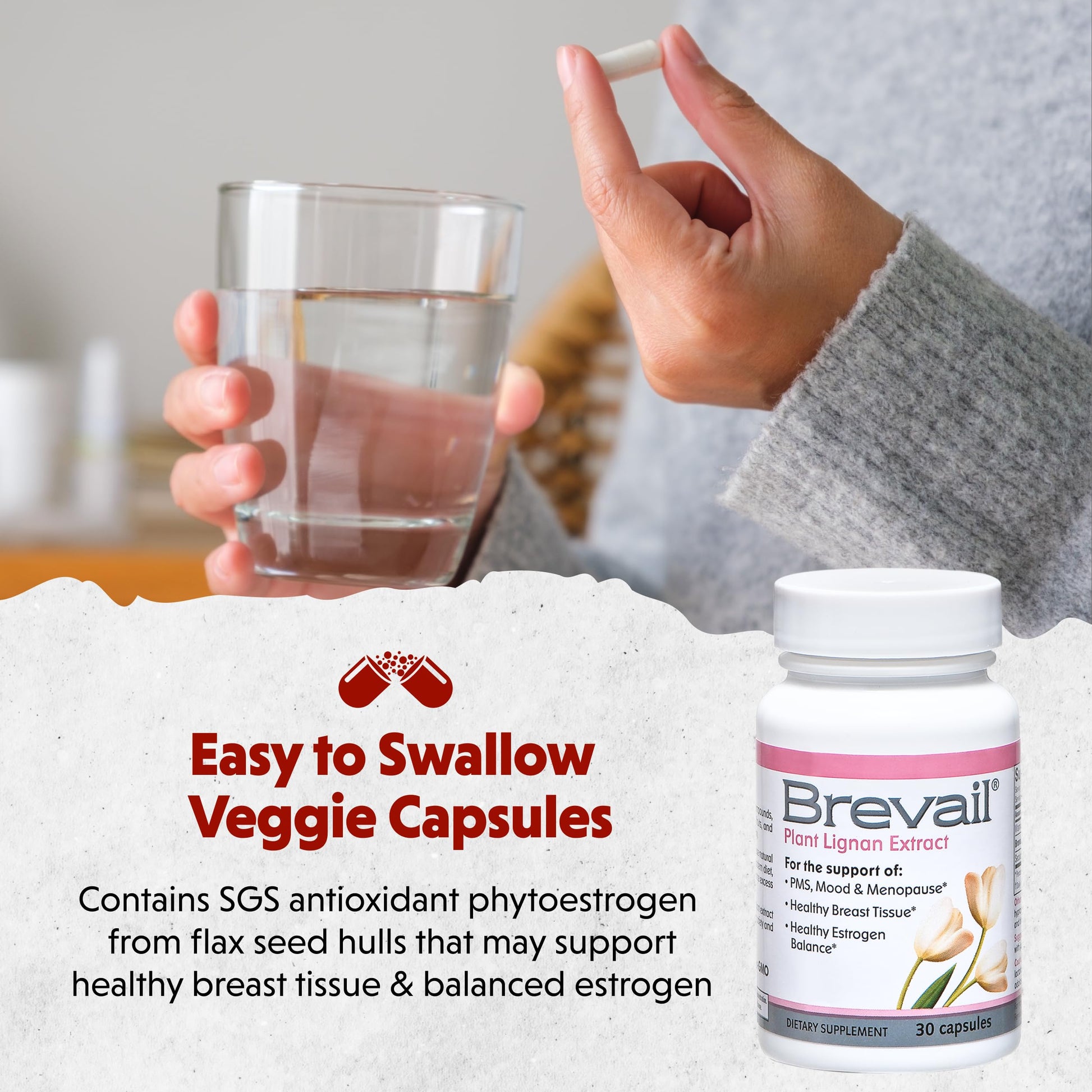 Brevail Plant Lignan Extract Capsules, Proactive Breast Health Supplement with 50 mg SDG Lignans from Flax Seed Hulls for Healthy Estrogen Balance and PMS Mood Support Pills, 30 Count Barlean's uk supplements