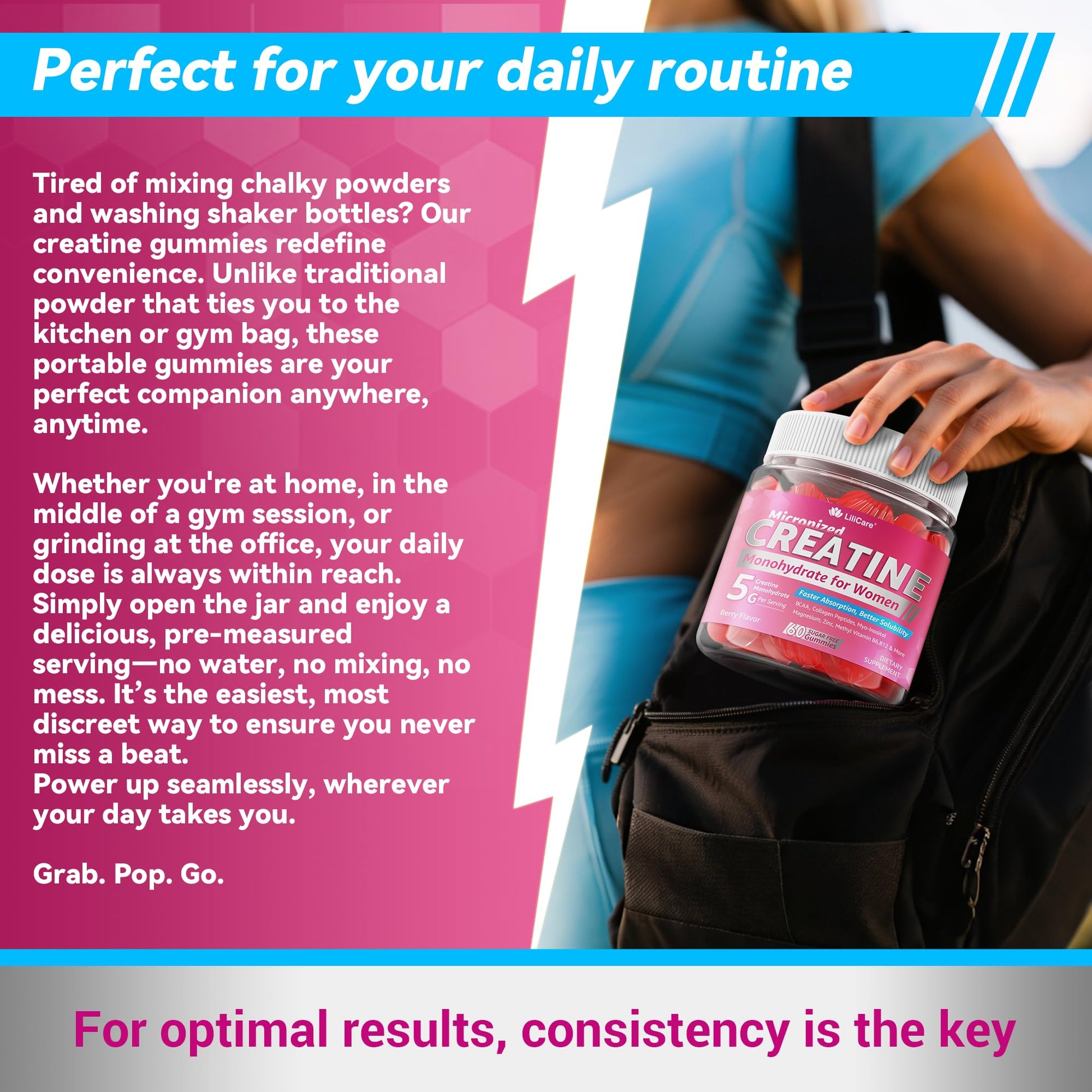 Creatine for Women Gummies, Micronized Creatine Monohydrate + Myo-Inositol, Collagen Peptides, BCAAs, Hyaluronic Acid, Vitamin B6 B12, Zinc for Enërgy, Föcus, Hörmonal Balance, Sugar Free, 120 Counts LILICARE uk supplements