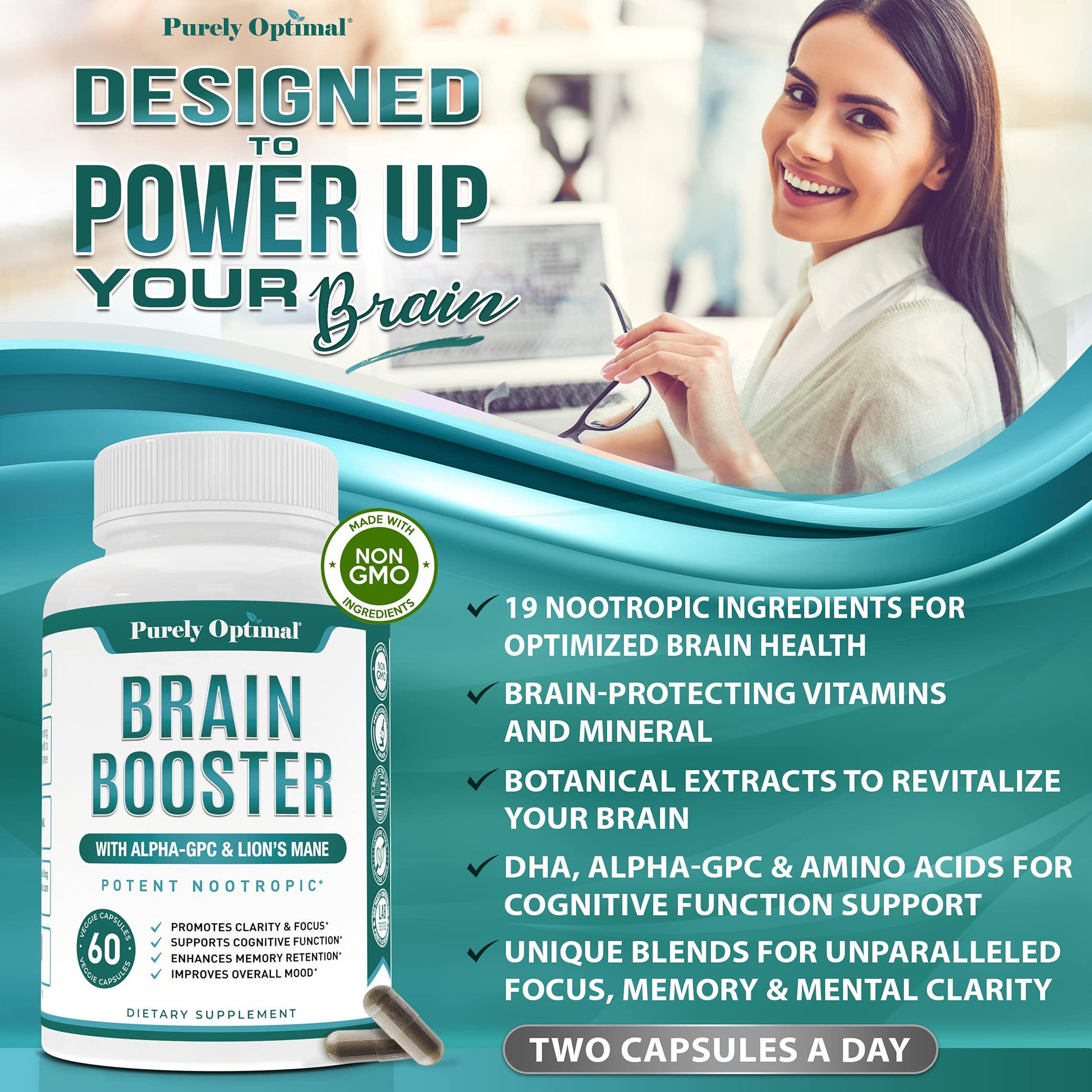 Premium Brain Supplement - Nootropic Brain Booster for Focus, Clarity, Improved Memory Purely Optimal uk supplements