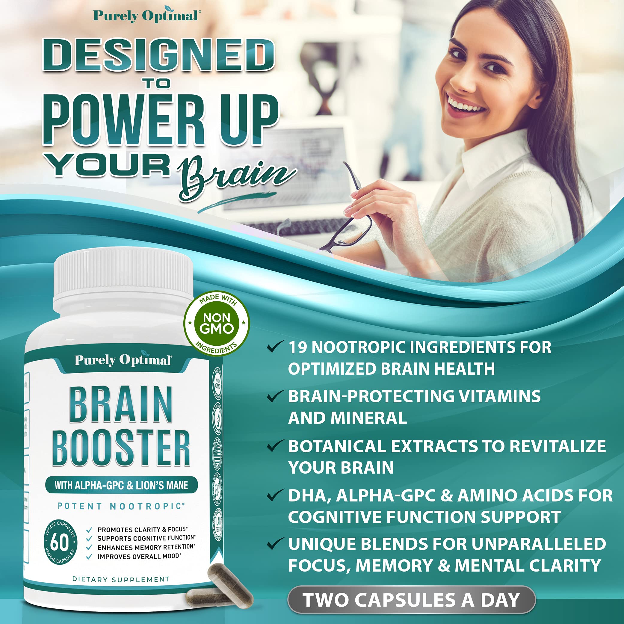 Premium Brain Supplement - Nootropic Brain Booster for Focus, Clarity, Improved Memory Purely Optimal uk supplements