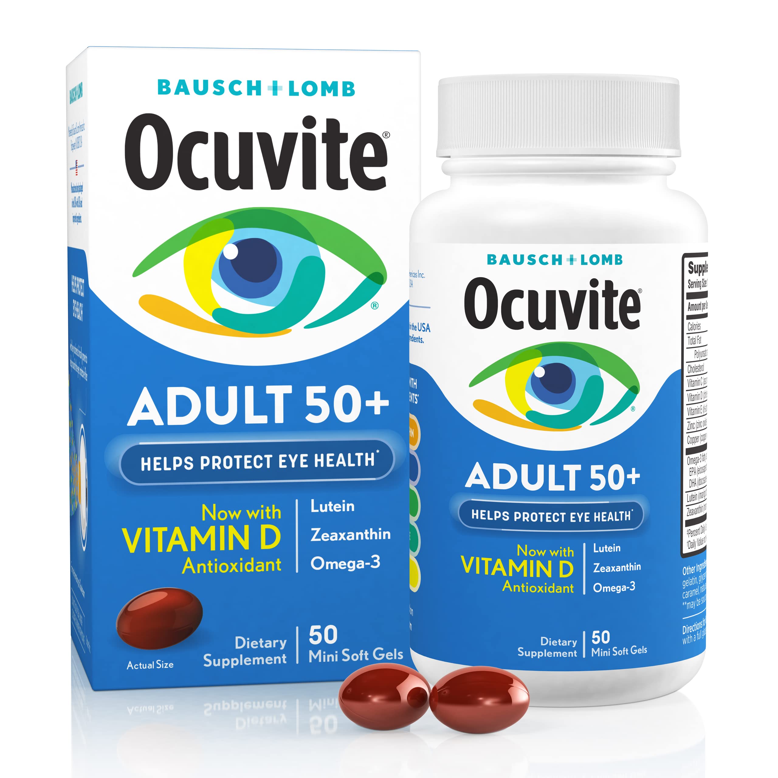 Ocuvite 50+ Eye Vitamin & Mineral Supplement, Multivitamin for Vision & Ocular Health with Omega-3, Zinc, Vitamins C & E, Lutein & Zeaxanthin, Zinc Supplements for Women and Men, 50 Softgels Ocuvite uk supplements