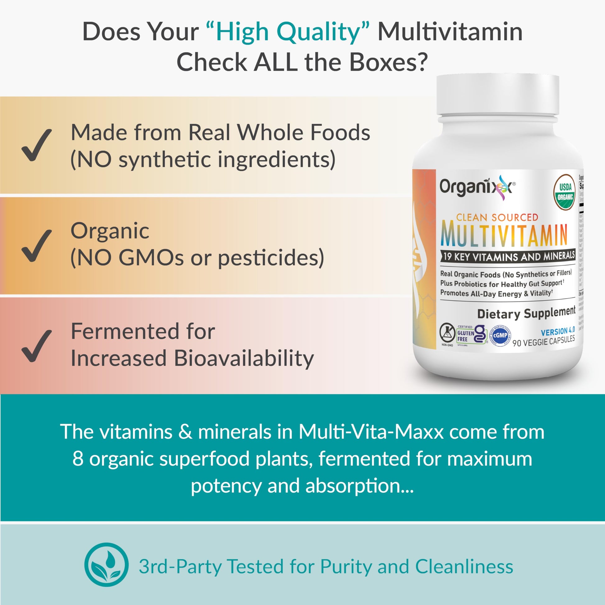 Organixx Clean Sourced Multivitamin for Women & Men, w/Vitamin C, D3, Vitamin B Complex, Probiotics, Organic Fruits & Vegetables, Supports Digestive Gut Health, Immune Support, 90 Vegan Gel Capsules Organixx uk supplements