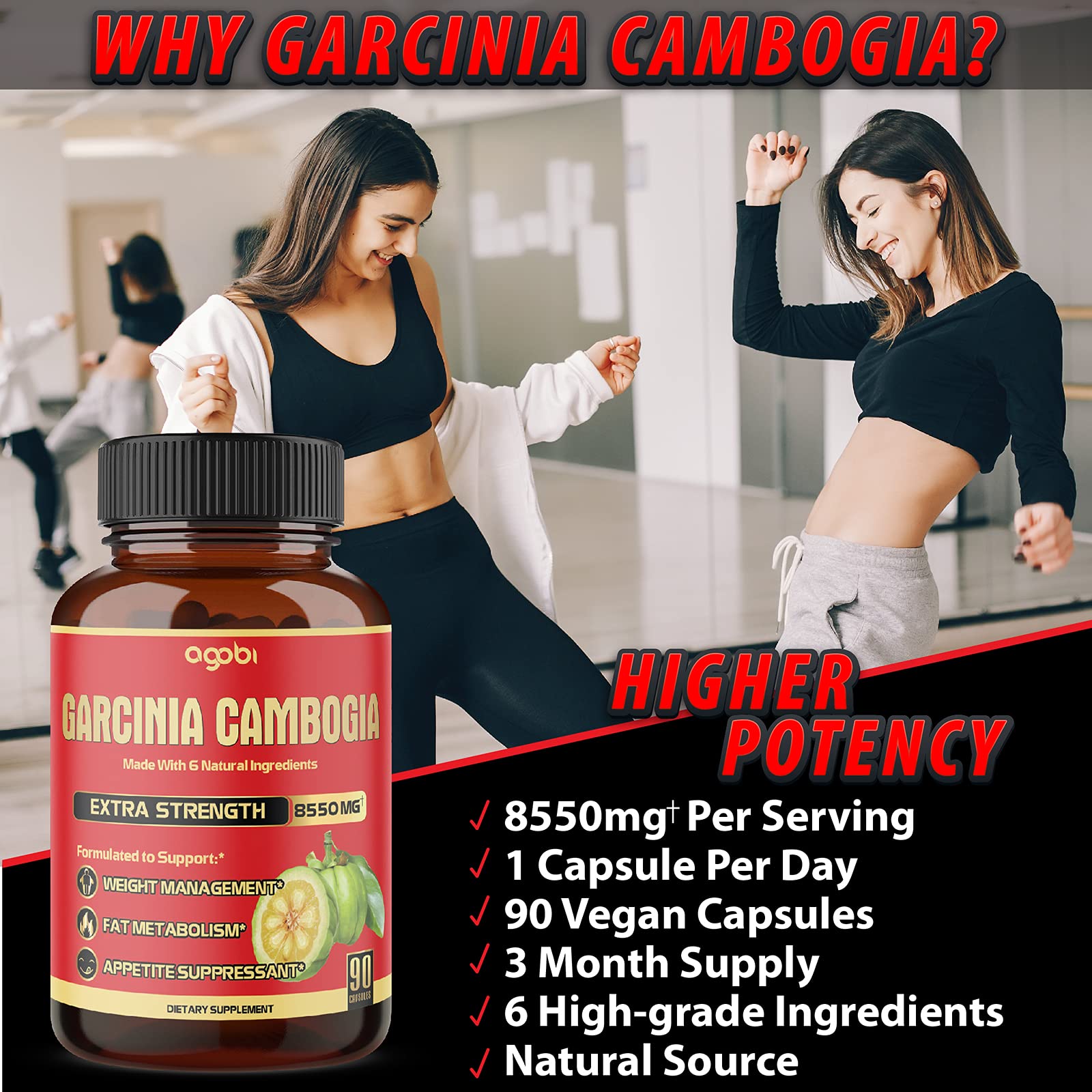 agobi Pure Garcinia Cambogia Capsules 8550mg - 6in1 with Green Tea, Arjuna, Garlic Bulb agobi uk supplements