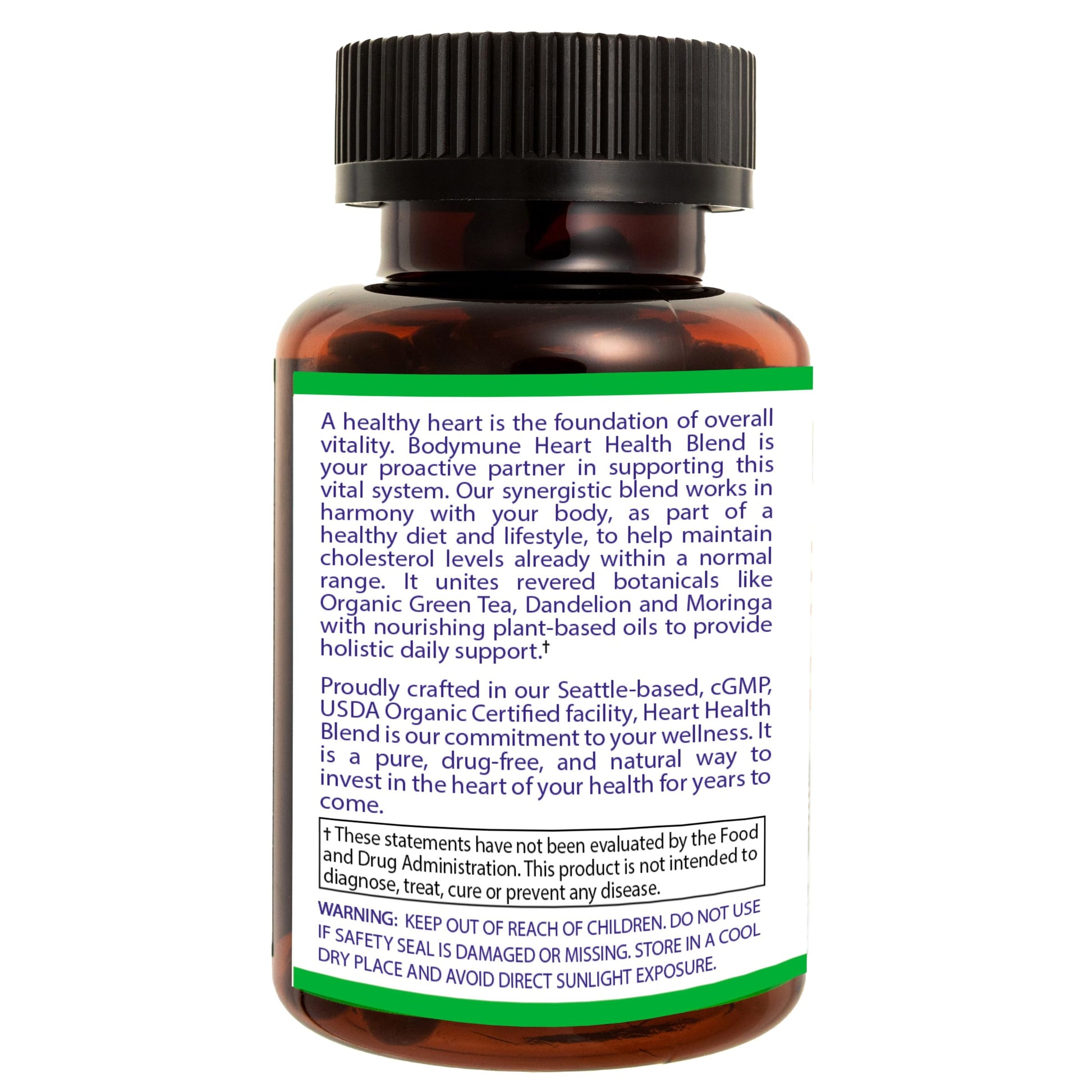 Bodymune Heart Health Blend Cholesterol Support – Organic Cardiovascular & Circulation Supplement – with Green Tea, Pomegranate & Black Seed Oil – 66 Capsules – USDA Organic, Vegan Bodymune uk supplements