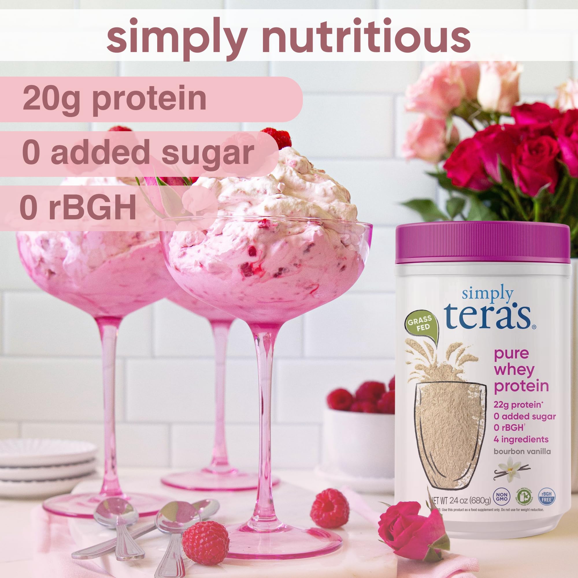 simply tera's Pure Whey Protein Powder - Grass Fed Vanilla Whey Protein Powder, Clean, Made Without Artificial Sweeteners, Non-GMO, Kosher, rBGH-Free, Soy-Free - 24 Oz simply tera's uk supplements