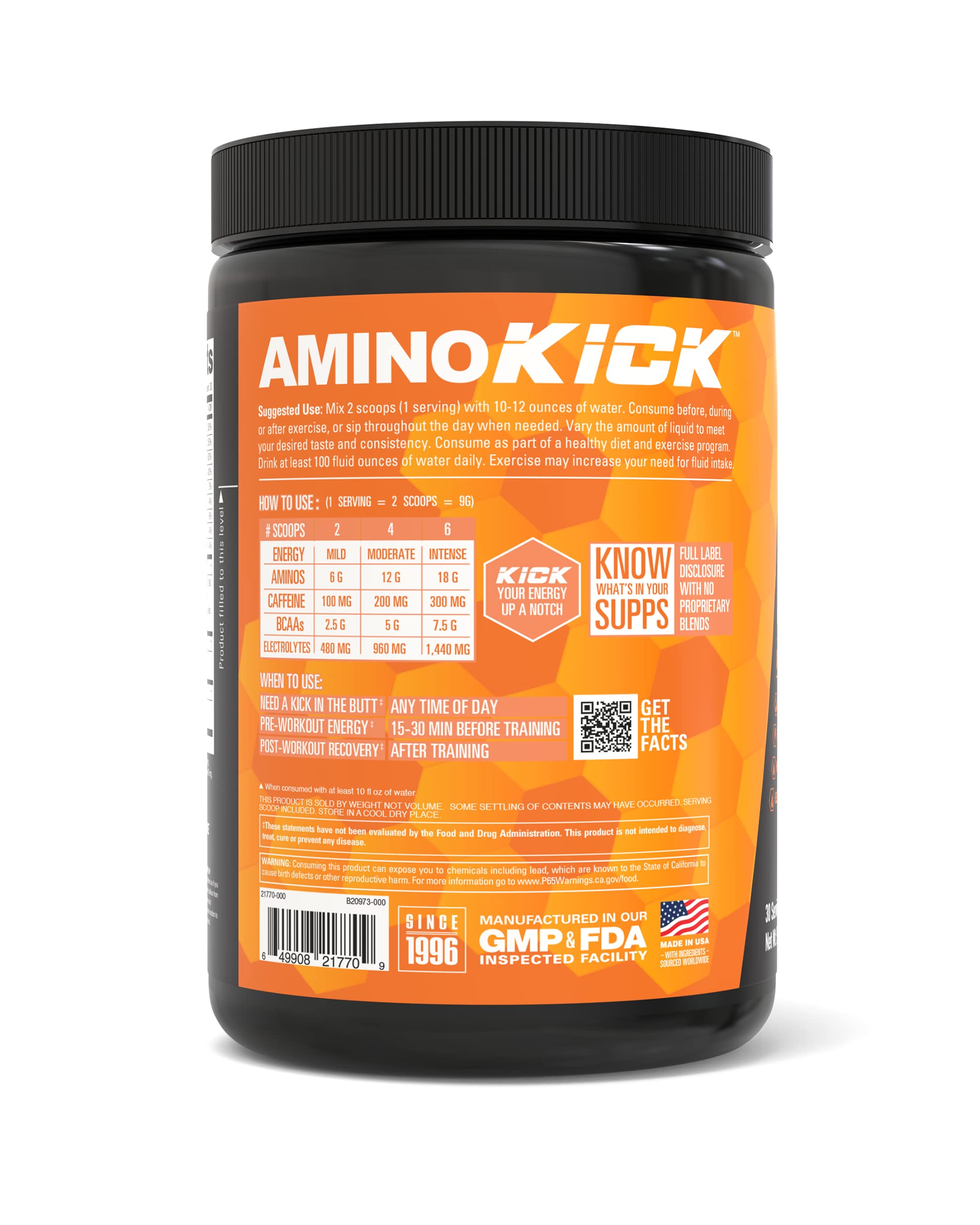 NutraBio Amino Kick - BCAA's, Electrolytes for Hydration, Natural Caffeine- 30 Servings NutraBio uk supplements