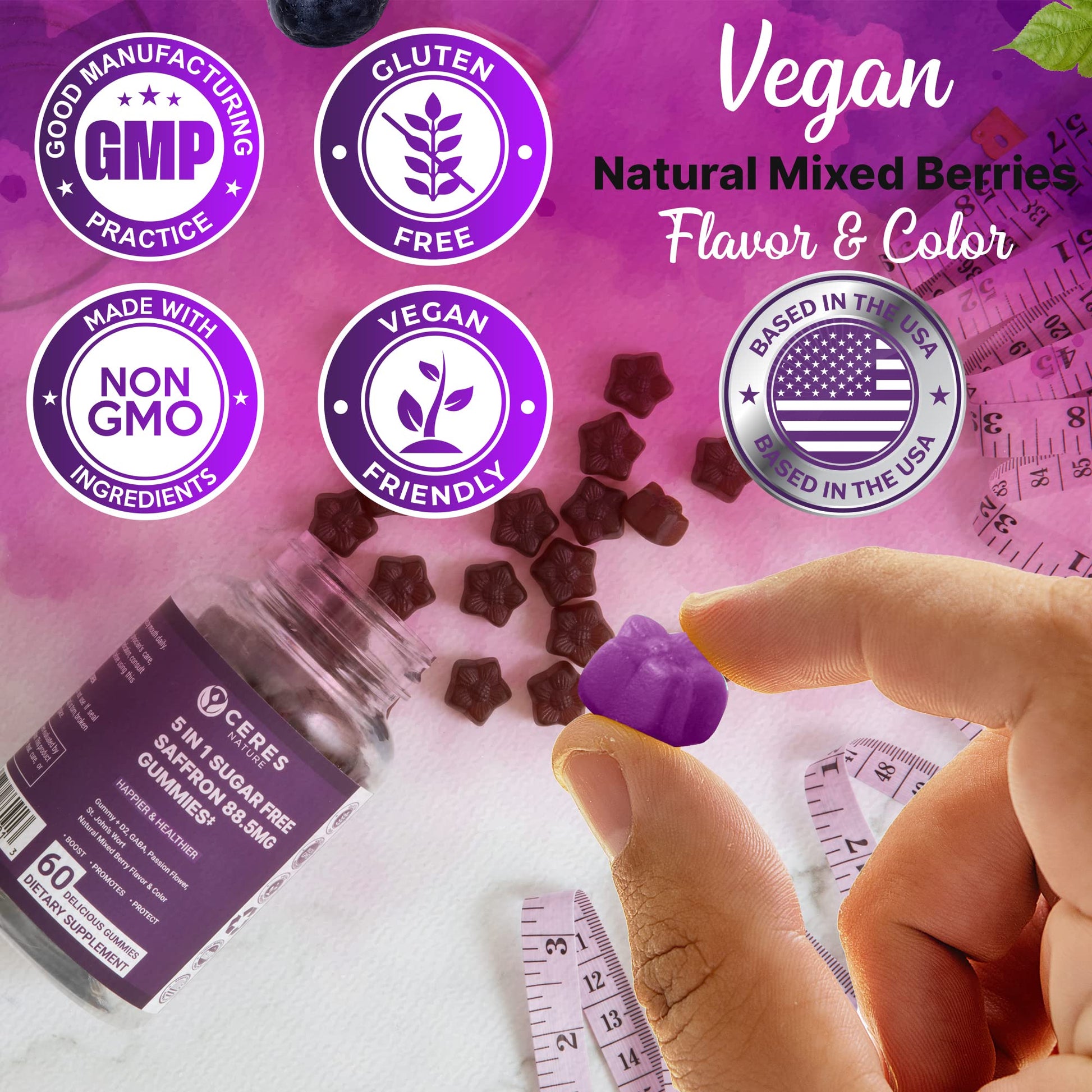 Premium Saffron Extract 88.5mg** Gummy - Appetite Control, Eye Support, Boost Energy Ceres Nature uk supplements