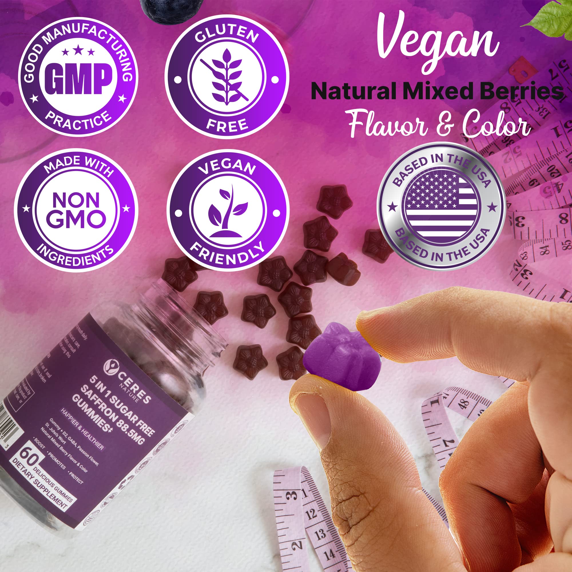 Premium Saffron Extract 88.5mg** Gummy - Appetite Control, Eye Support, Boost Energy Ceres Nature uk supplements