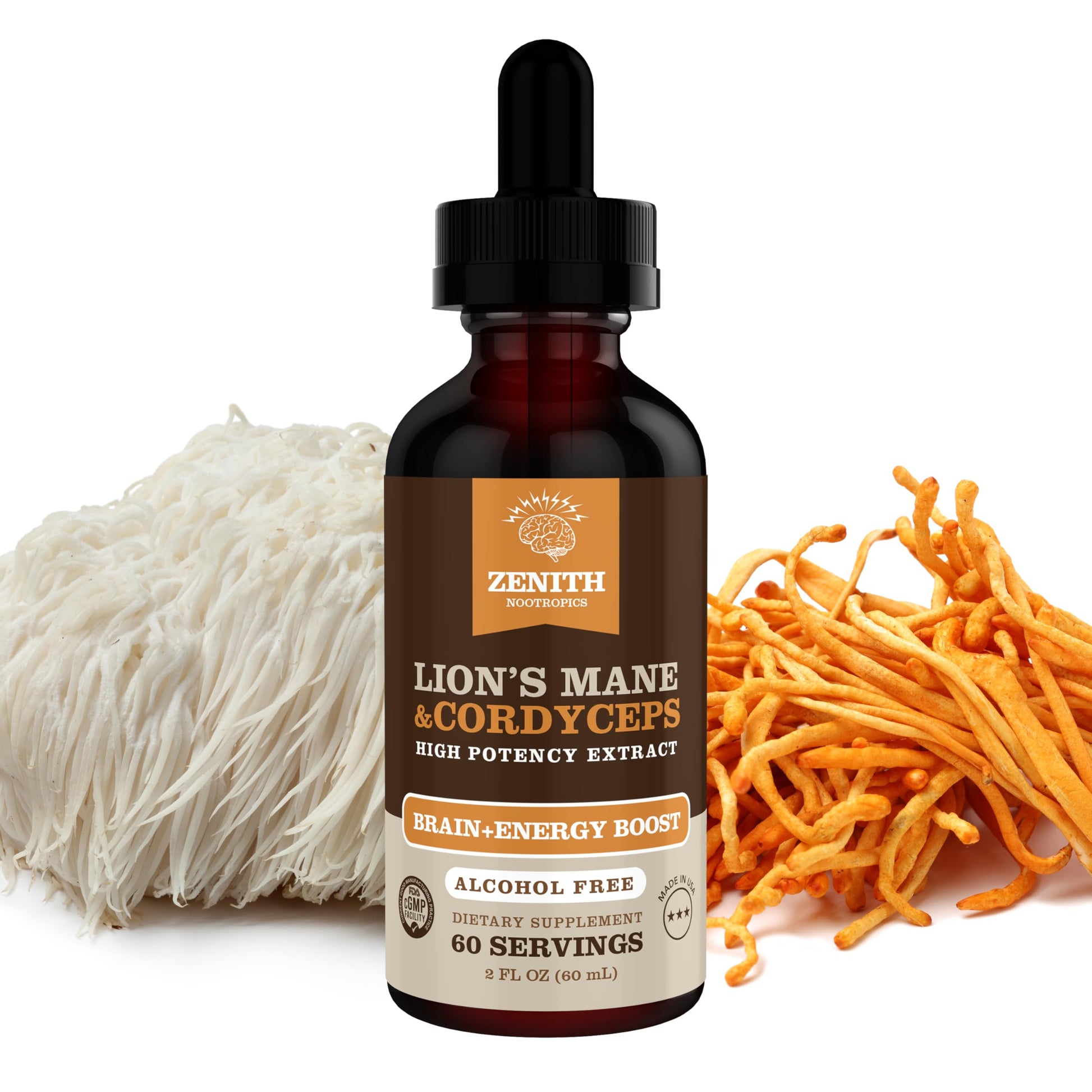 Zenith Nootropics Lion’s Mane & Cordyceps Supplement – Brain & Energy Support – Focus, Memory, Clarity, Immunity – Vegan, Alcohol-Free Tincture – Up-to 2-Month Supply, 2 fl oz Zenith Nootropics uk supplements