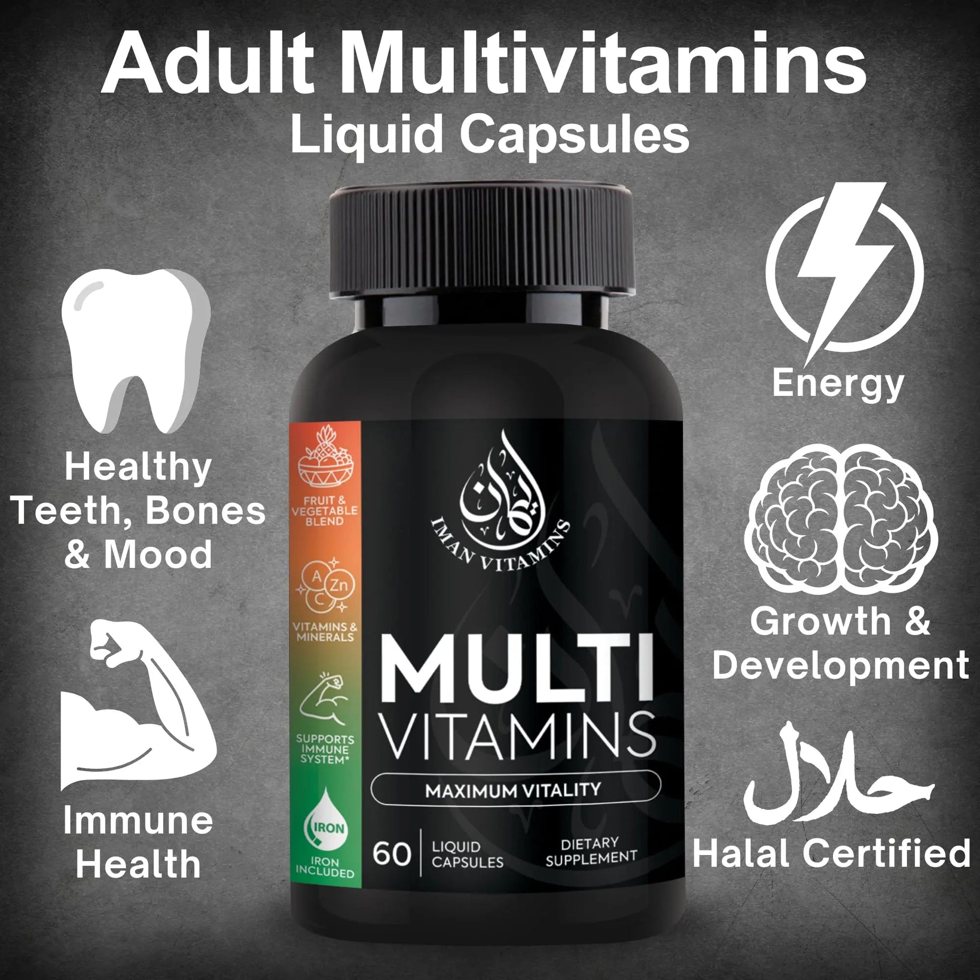 Iman Vitamins Halal Complete Multivitamin Capsules for Adults Men & Women | 42 Fruit & Vegetable Blend Iman Vitamins uk supplements