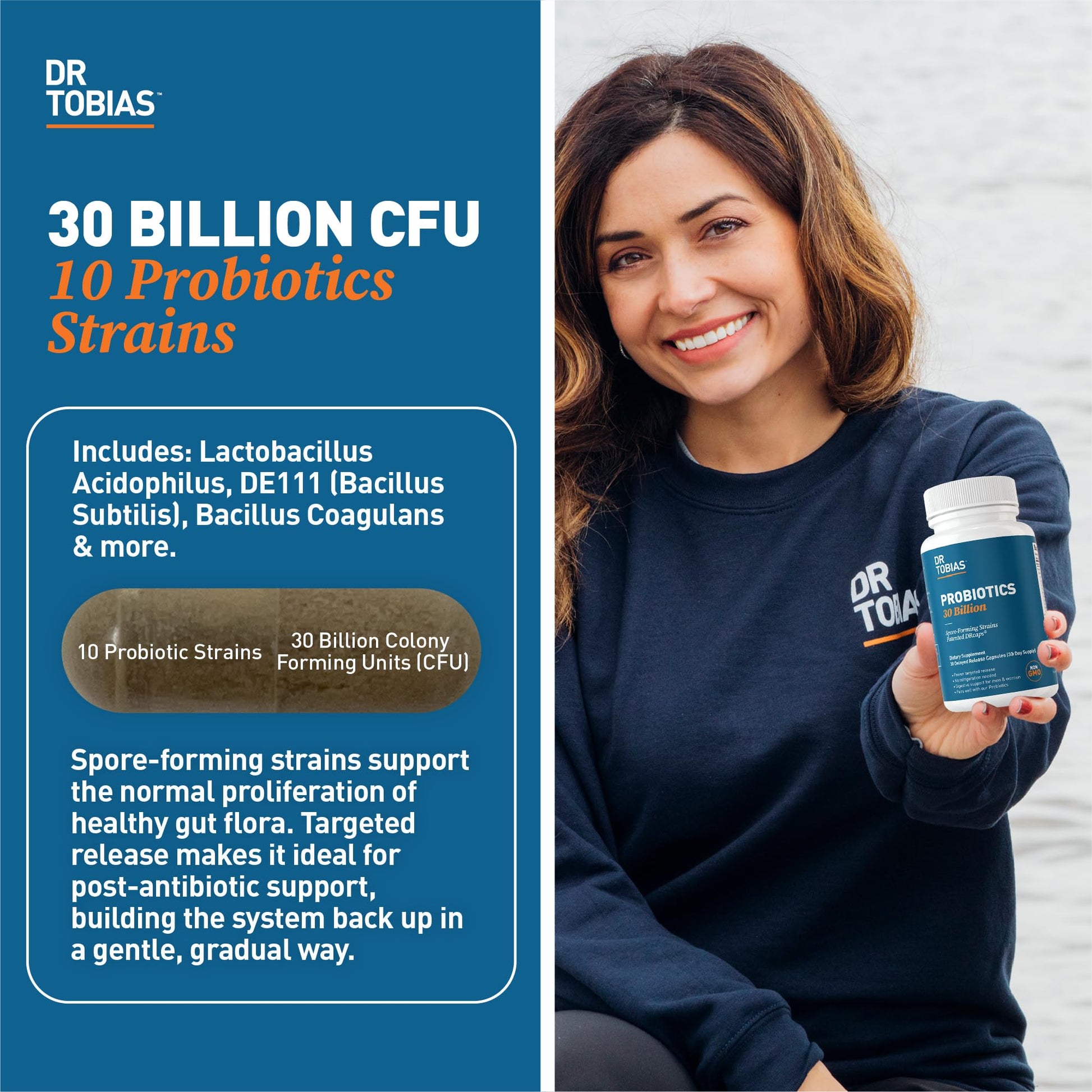 Dr. Tobias Probiotics 30 Billion, 10 Strains, 30 Billion CFU's, Targeted Release Probiotics Dr. Tobias uk supplements