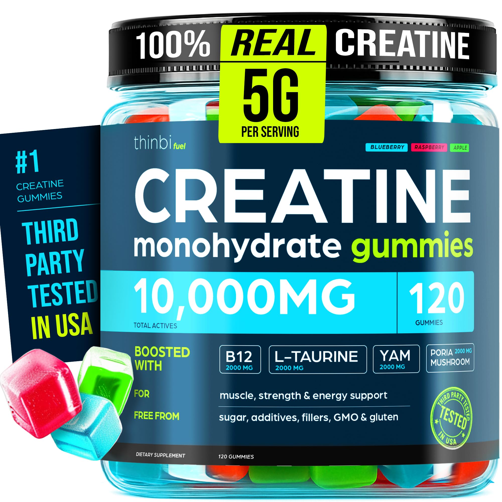 Creatine Gummies Monohydrate Complex 10,000mg for Men & Women -120 Gummies Advanced Formula W/L-Taurine + Vitamin B12 for Muscle Strength, Muscle Builder, Energy Boost, Pre-Workout Supplement -Thinbi Thinbi uk supplements