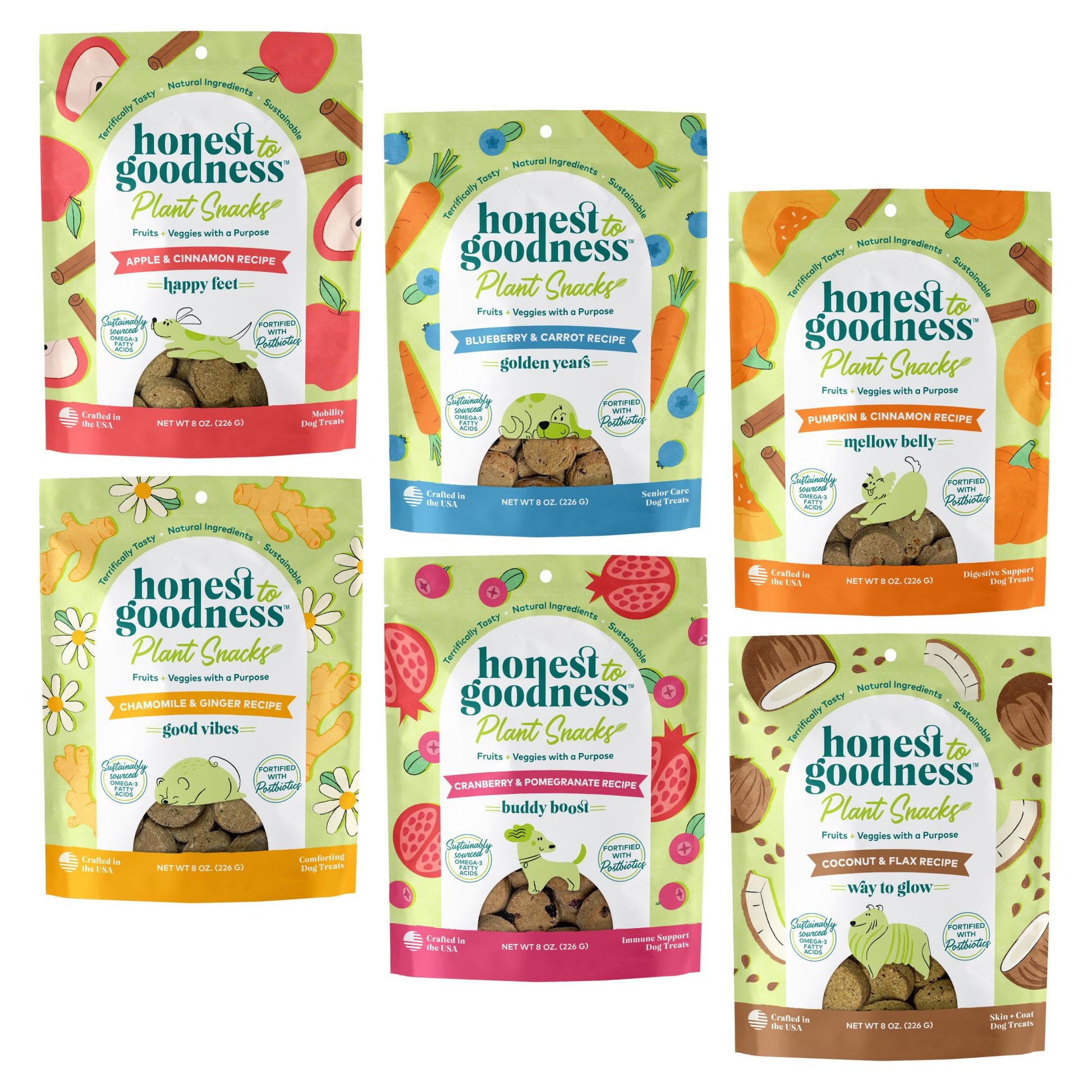 Honest to Goodness Plant Snacks Dog Treats, Enriched with Omega 3s & Postbiotics, 8oz Variety Pack, 6 Bags Honest to Goodness uk supplements