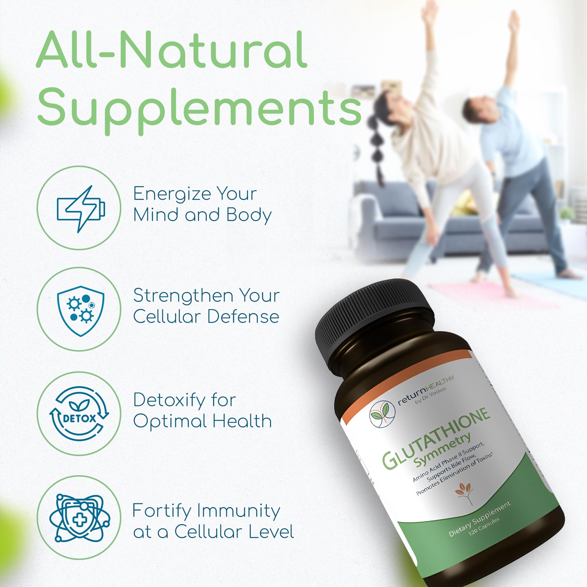 Return Healthy Glutathione Symmetry | S-Acetyl Glutathione Supplement | Antioxidants & Detoxification Supplement | Natural Cellular Support | All-Natural, Vegan, Non-GMO, 120 caps Return Healthy uk supplements