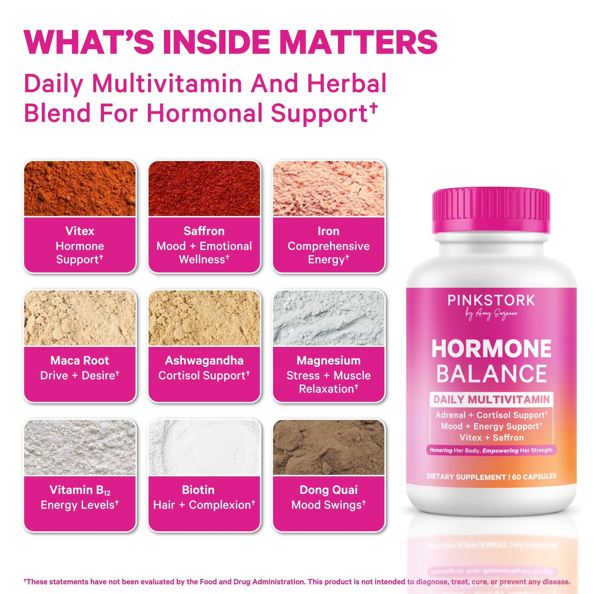 Pink Stork Hormone Balance Multivitamin for Women | 18-in-1 Vitex, Saffron, Ashwagandha, Magnesium | Mood, Energy, Cortisol, Adrenal Support | PMS, Perimenopause Support | 60 Vegan Capsules Pink Stork uk supplements