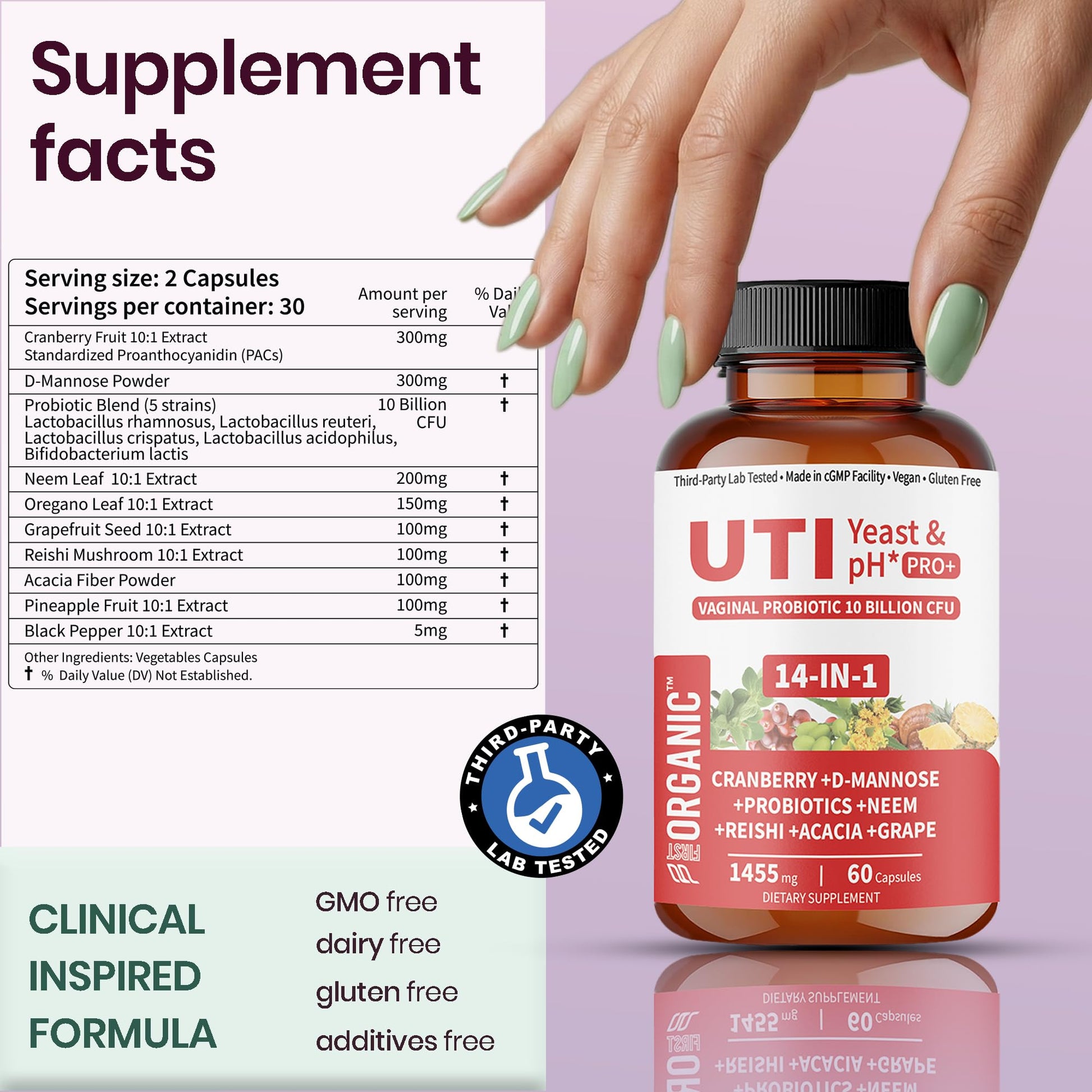 UTI Flora & Odor Pro+ & UTI Yeast & pH Pro+ | Pack of 2 | Vaginal Probiotics for Feminine Hydration & Freshness Support | Third-party Tested, cGMP Facility, Vegan, Non-GMO, Gluten-Free | 60+60 Caps FIRSTORGANIC uk supplements