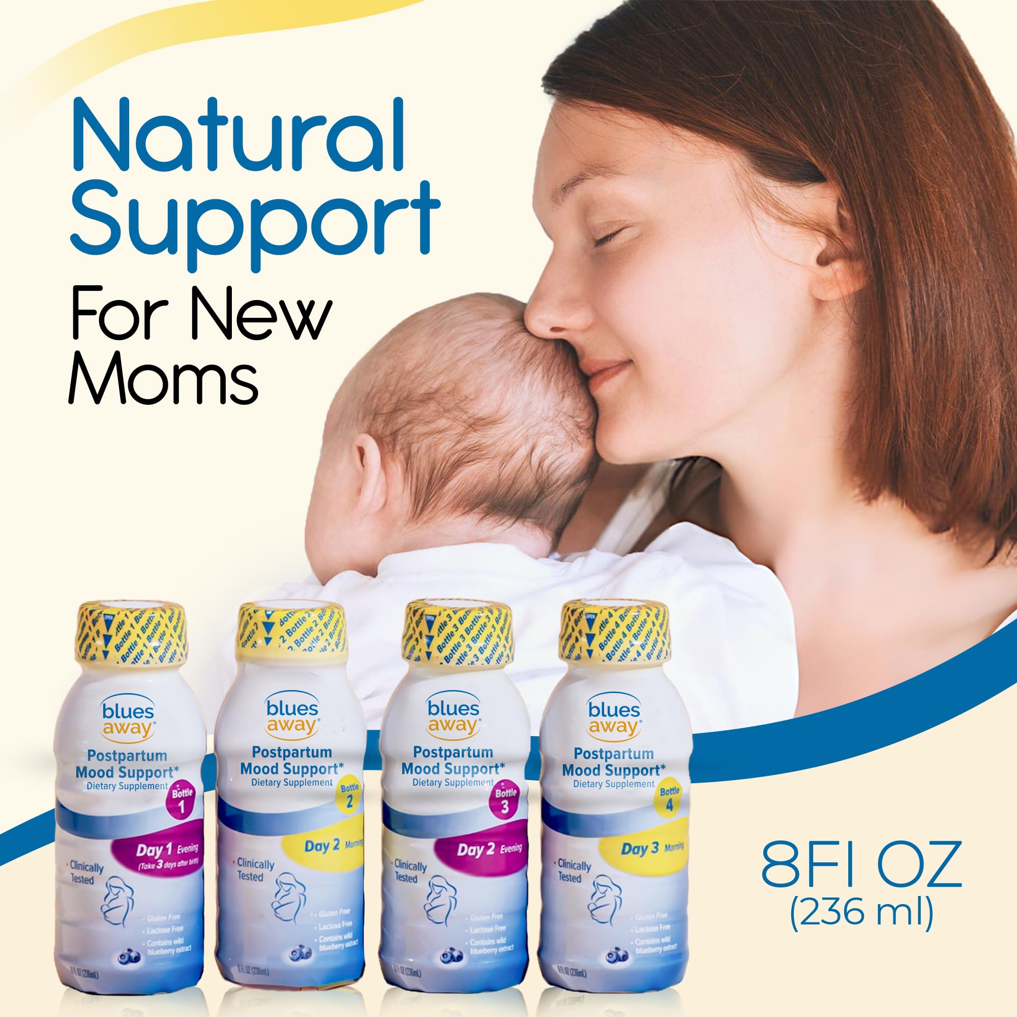 Blues Away Postpartum Mood Support Drink - Breastfeeding Friendly Postnatal Hormone Balance for Women - 3-Day Liquid Dietary Stress Support Shake [4 Bottles] Blues Away uk supplements