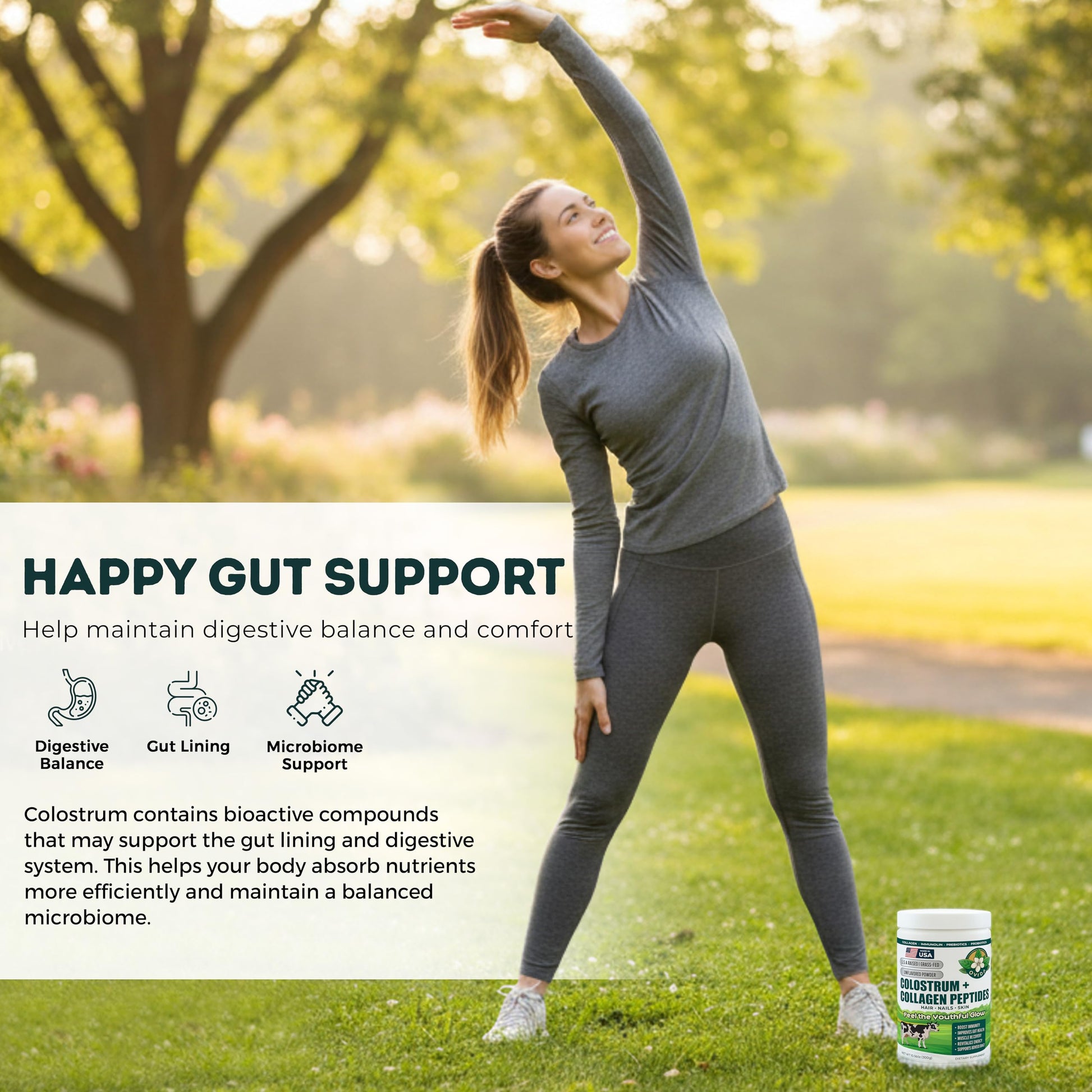 Bovine Colostrum and Hydrolyzed Collagen Peptides Powder Supplement for Women & Men - Supports Gut Health, Joint & Bone Health, Hair Skin Nails - Grass-Fed, Non-GMO, Gluten Free, 300g (30 Servings) OVIDA uk supplements