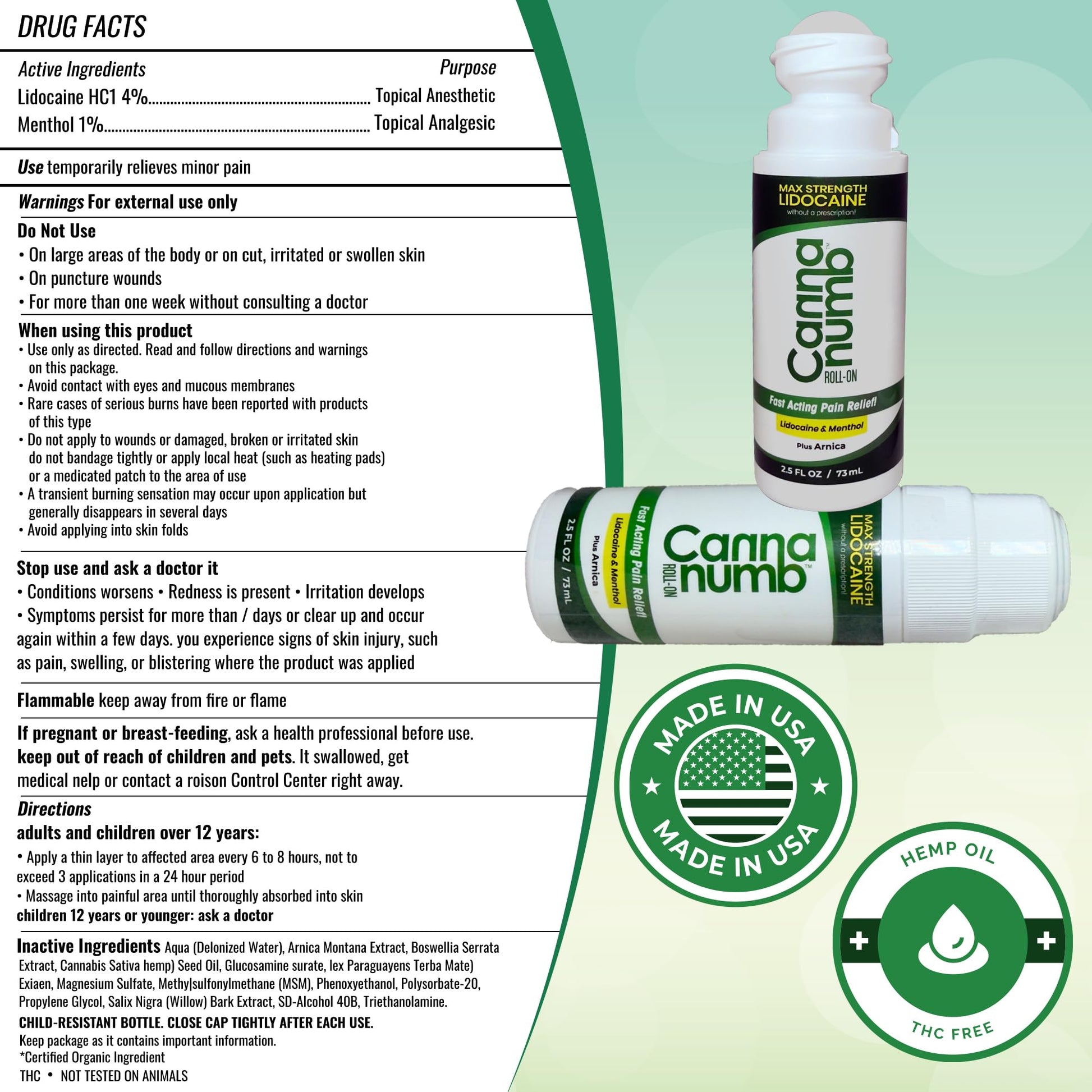Cannanumb Pain Relief Roll On with Lidocaine, Fast Acting Pain Relief with Arnica + Boswellia + Menthol - 2.5oz Cannanumb uk supplements