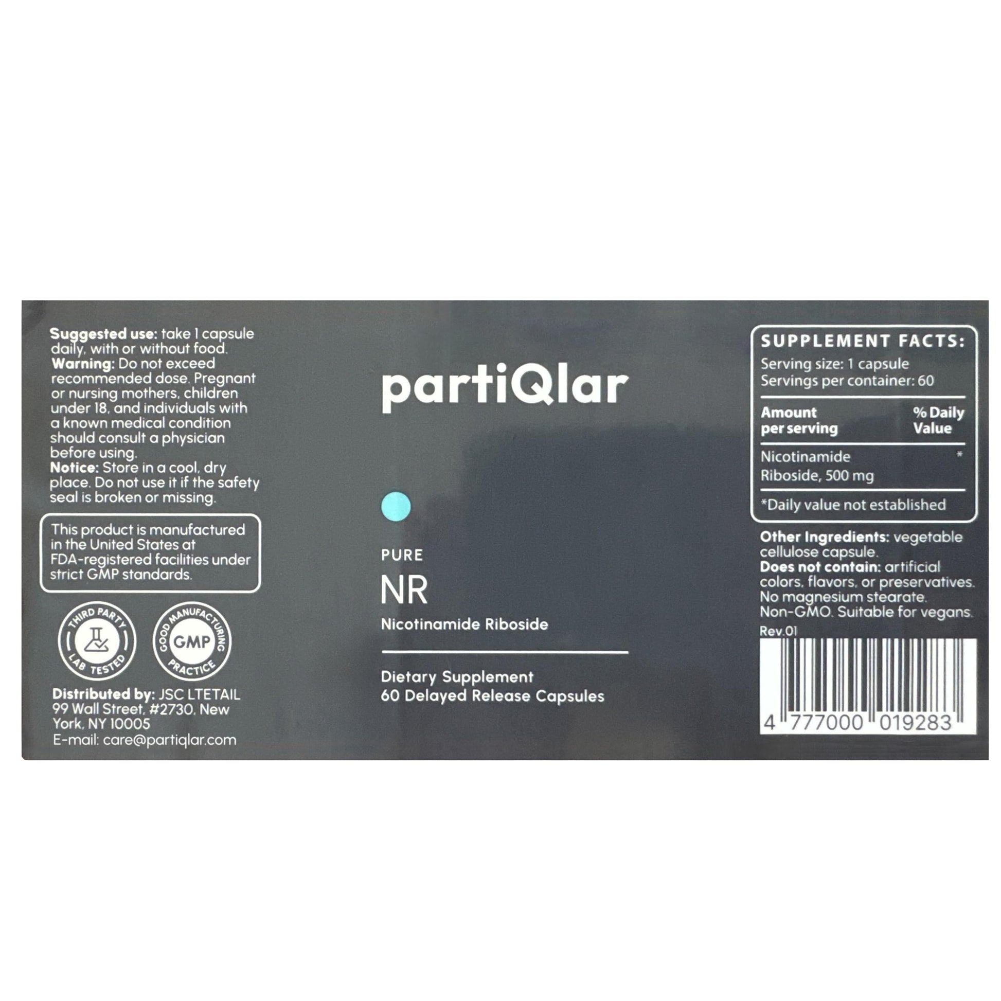 partiQlar Nicotinamide Riboside (NR) 500mg – NR Supplement for Cellular Health, Anti-Aging, Energy & Metabolism Support – 2-Month Supply (60 Capsules) partiQlar uk supplements