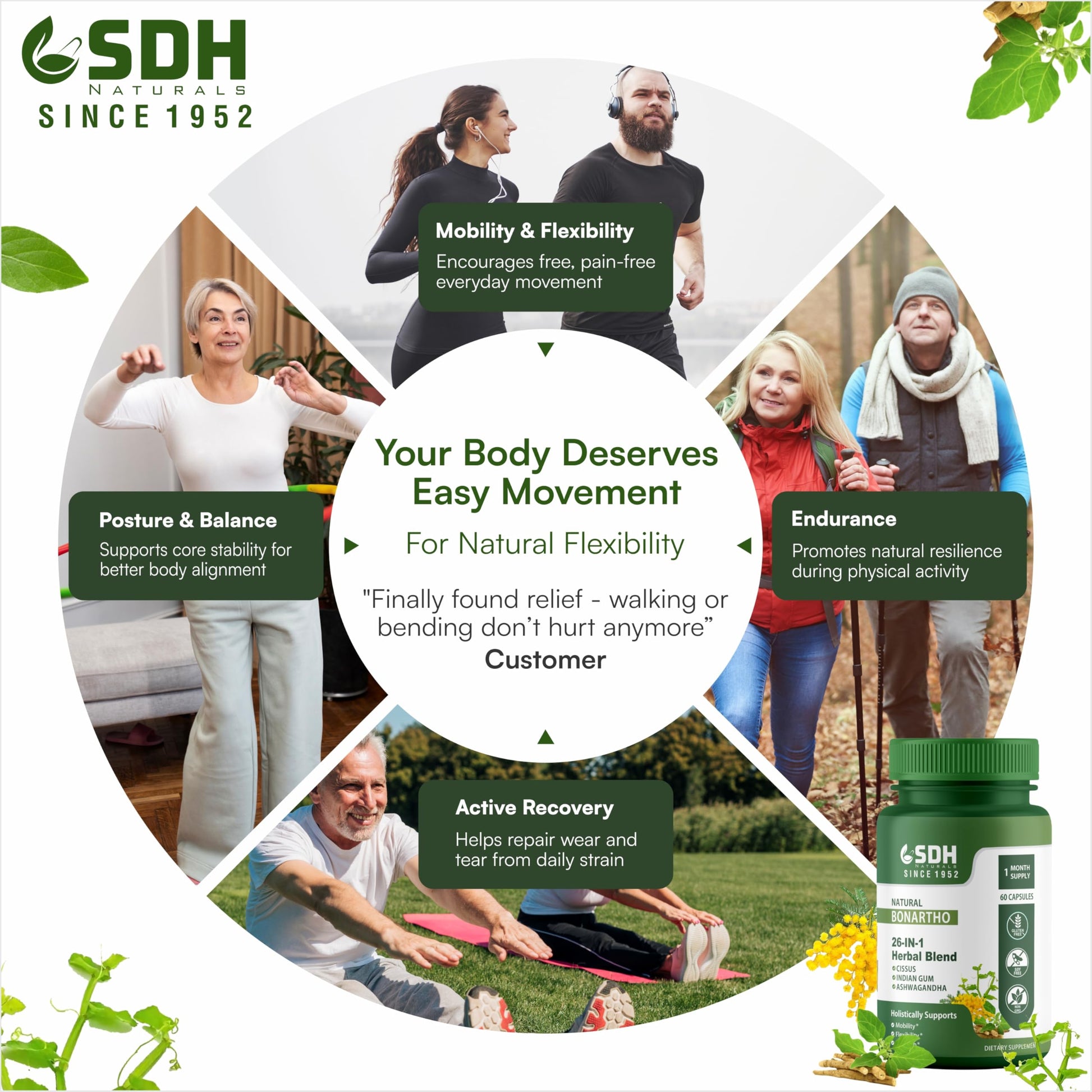 SHREE DHANWANTRI HERBALS SDH Bonartho | Bone & Joint Support Supplement | Move with Comfort & Ease | 60 Caps (1 Mon Supply) SHREE DHANWANTRI HERBALS uk supplements