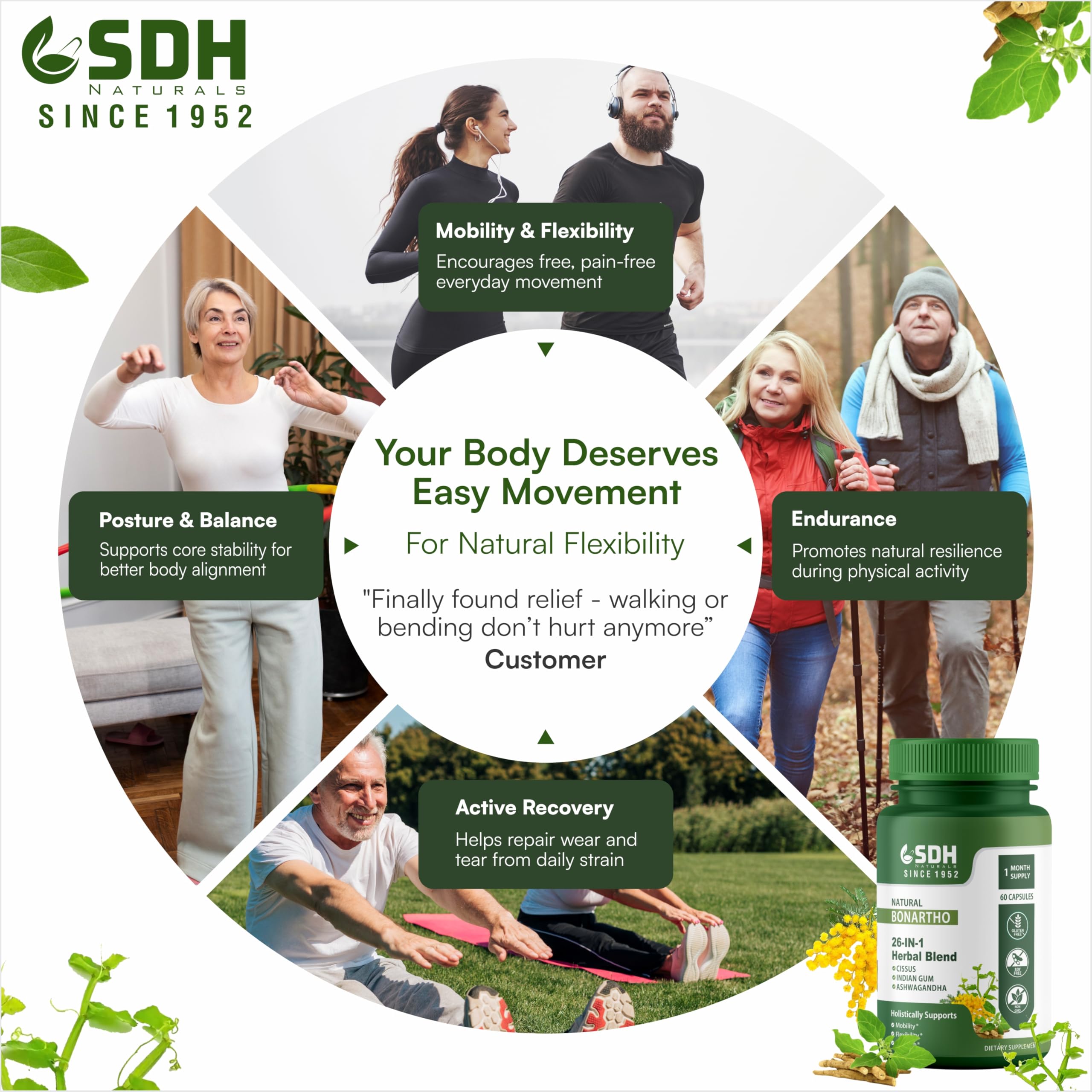 SHREE DHANWANTRI HERBALS SDH Bonartho | Bone & Joint Support Supplement | Move with Comfort & Ease | 60 Caps (1 Mon Supply) SHREE DHANWANTRI HERBALS uk supplements