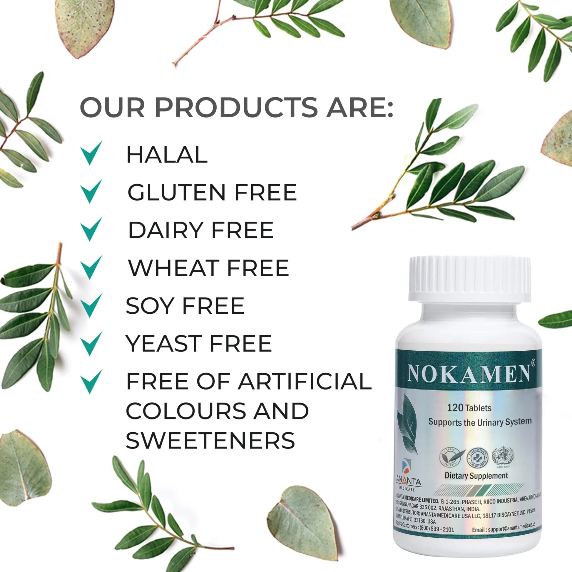 Ananta Medicare USA NOKAMEN – Kidney & Urinary Tract Support Herbal Formula, 120 Tabs Ananta Medicare USA uk supplements