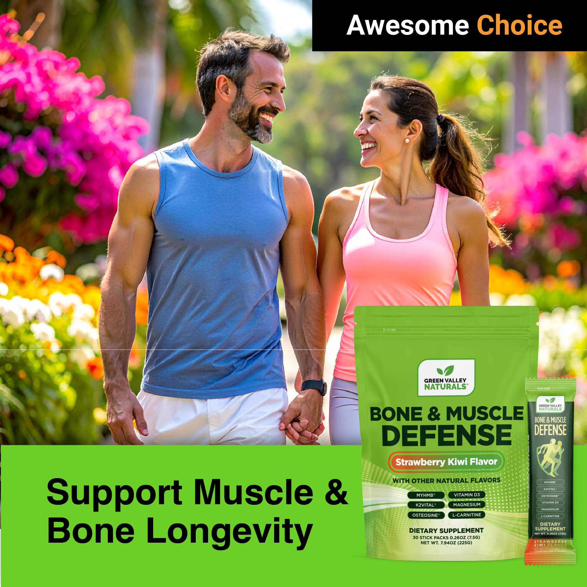 Bone & Muscle Defense Stick Pack | HMB + Leucine Amino Blend for Muscle Support | Protein Growth & Strength Formula for Women & Men | Fertility & Energy Support | Convenient On-the-Go Supplement GREEN VALLEY NATURALS uk supplements