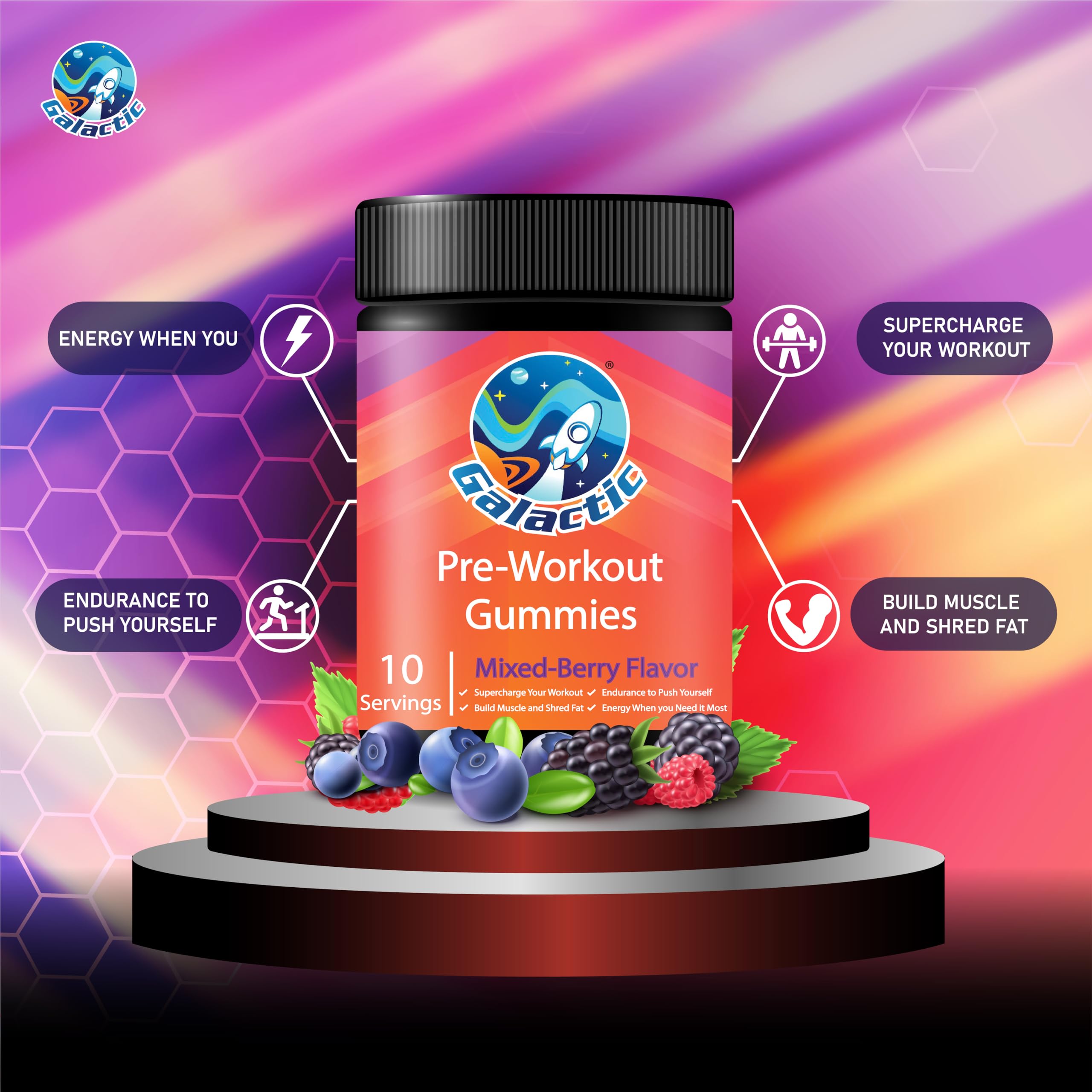 Galactic Pre-Workout Gummies, All Natural, 250mg Caffeine, Beta-Alanine, L-Citrulline Galactic uk supplements